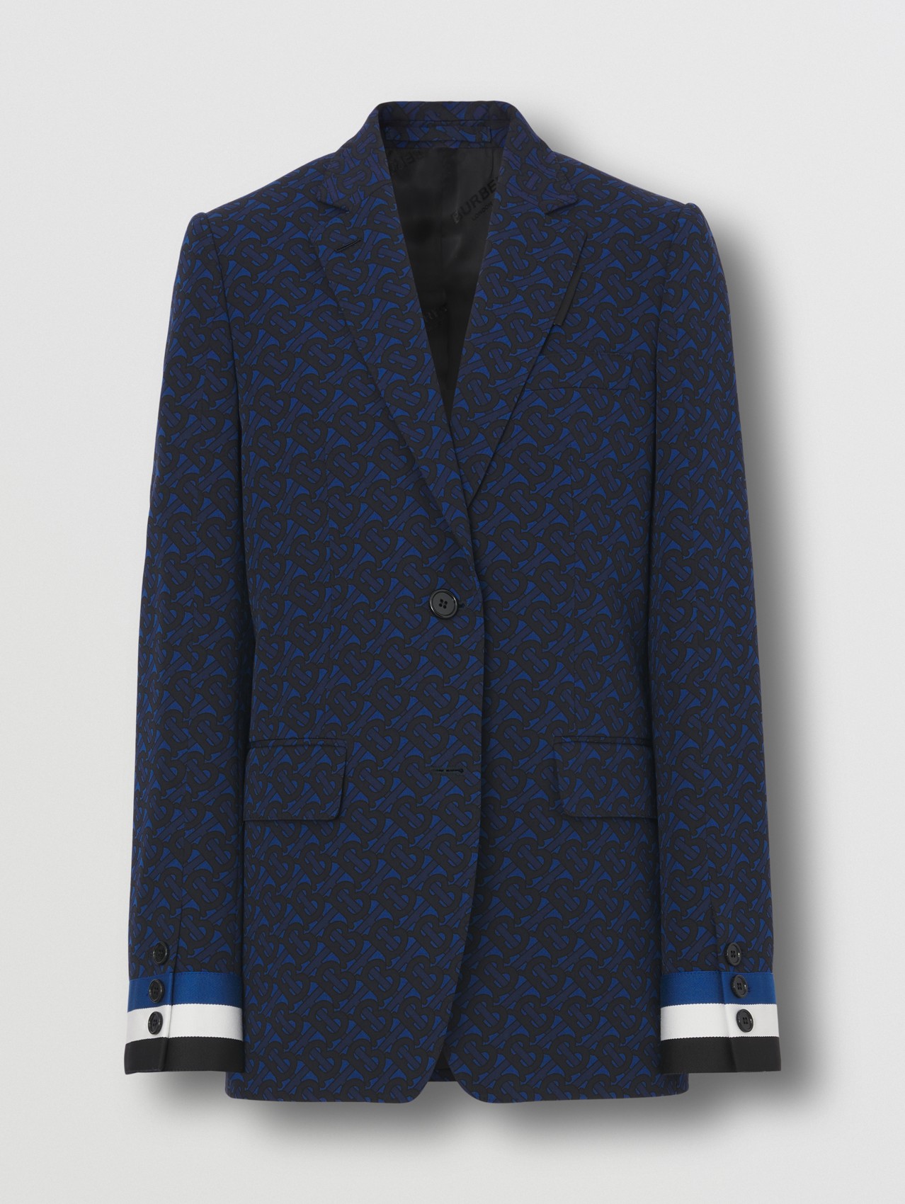 Monogram Print Wool Blend Tailored Jacket in Deep Royal Blue