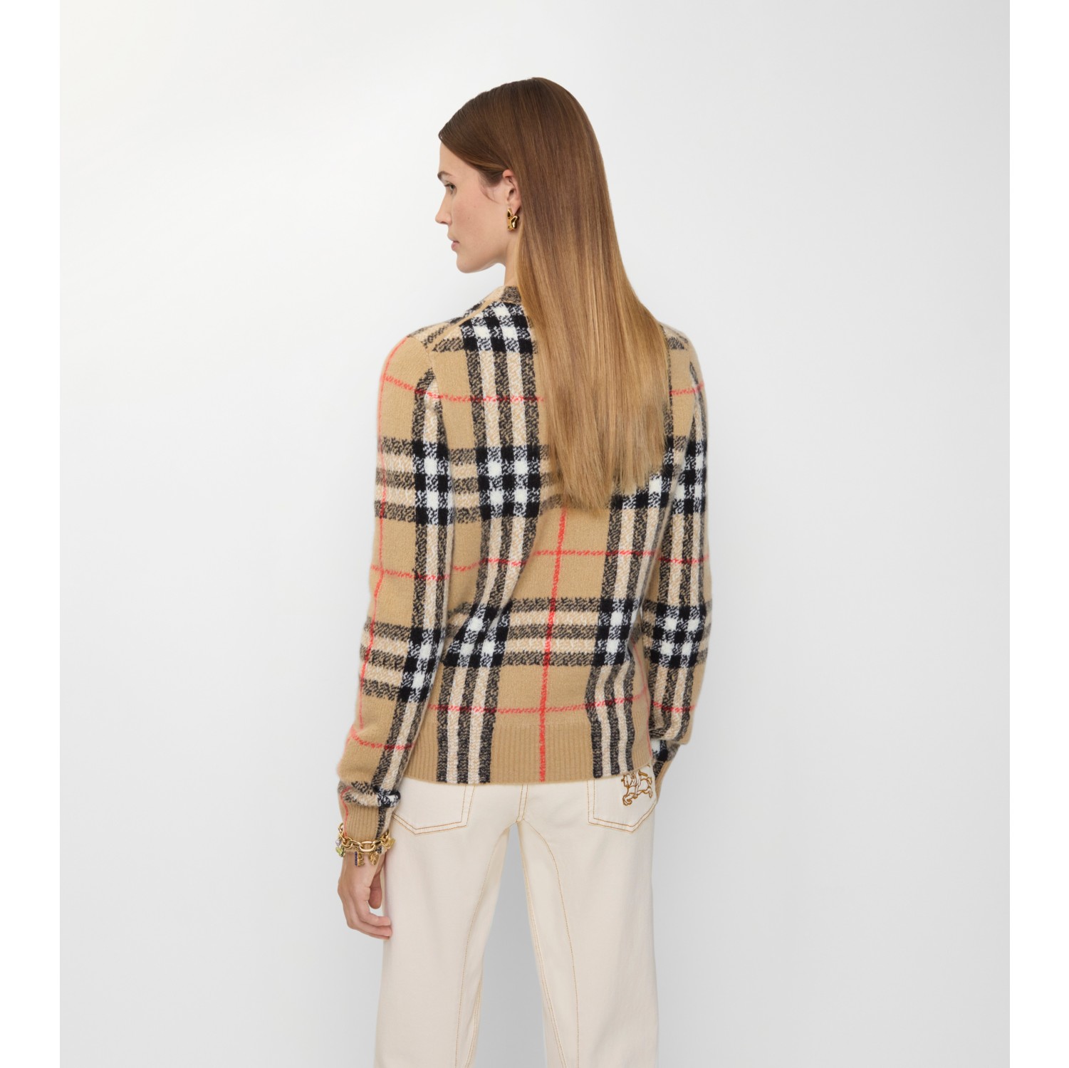 Check Cashmere Wool Sweater in Sand beige - Women | Burberry® Official