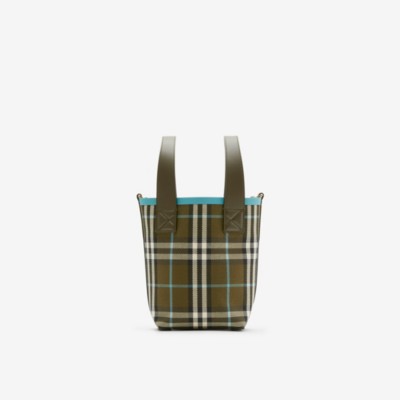 Burberry Mini London Check-pattern Tote Bag In Olive Green