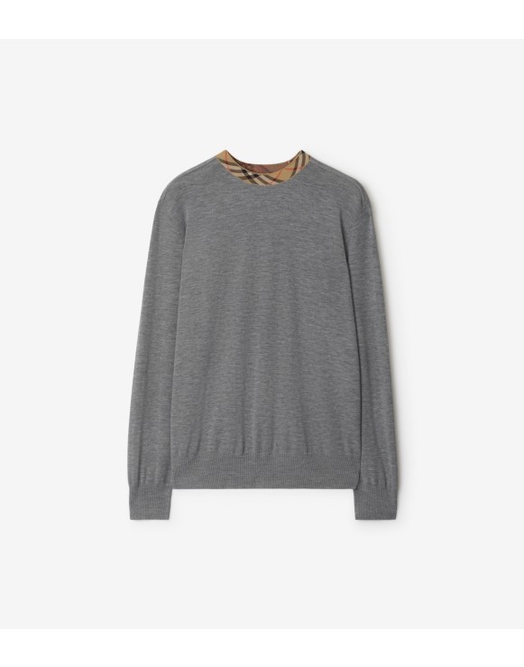 Check Trim Wool Sweater