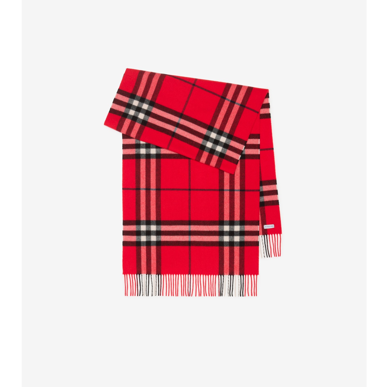 Wide Check Cashmere Scarf in Scarlet Burberry Official