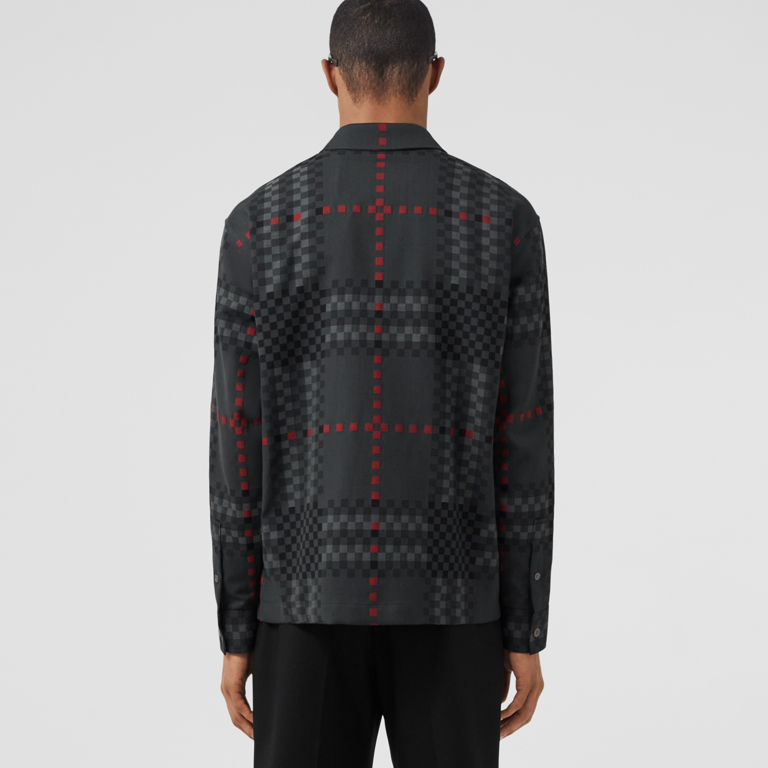 Pixel Check Wool Cotton Blend Zip-front Shirt in Dark Thunder Grey - Men | Burberry® Official - 2