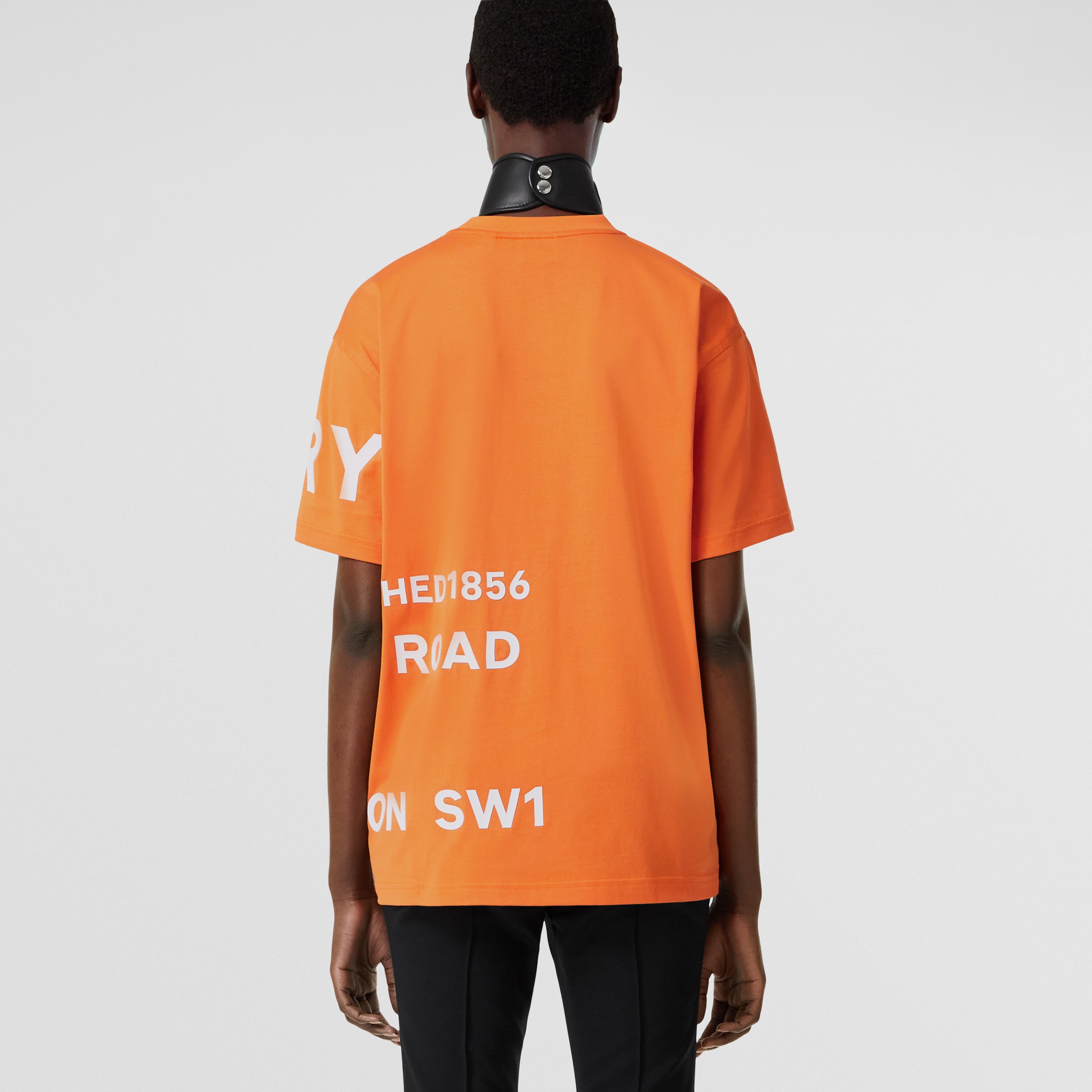Horseferry Print Cotton Oversized T-shirt in Bright Orange - Women | Burberry® Official - 3