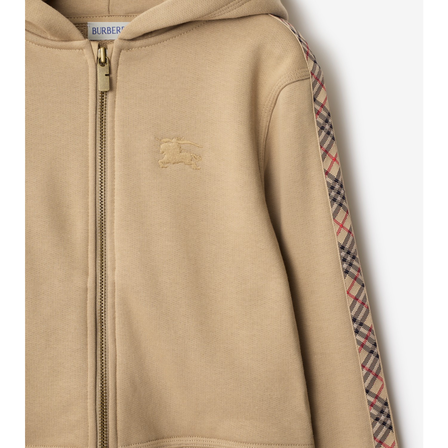 Check Trim Cotton Zip Hoodie