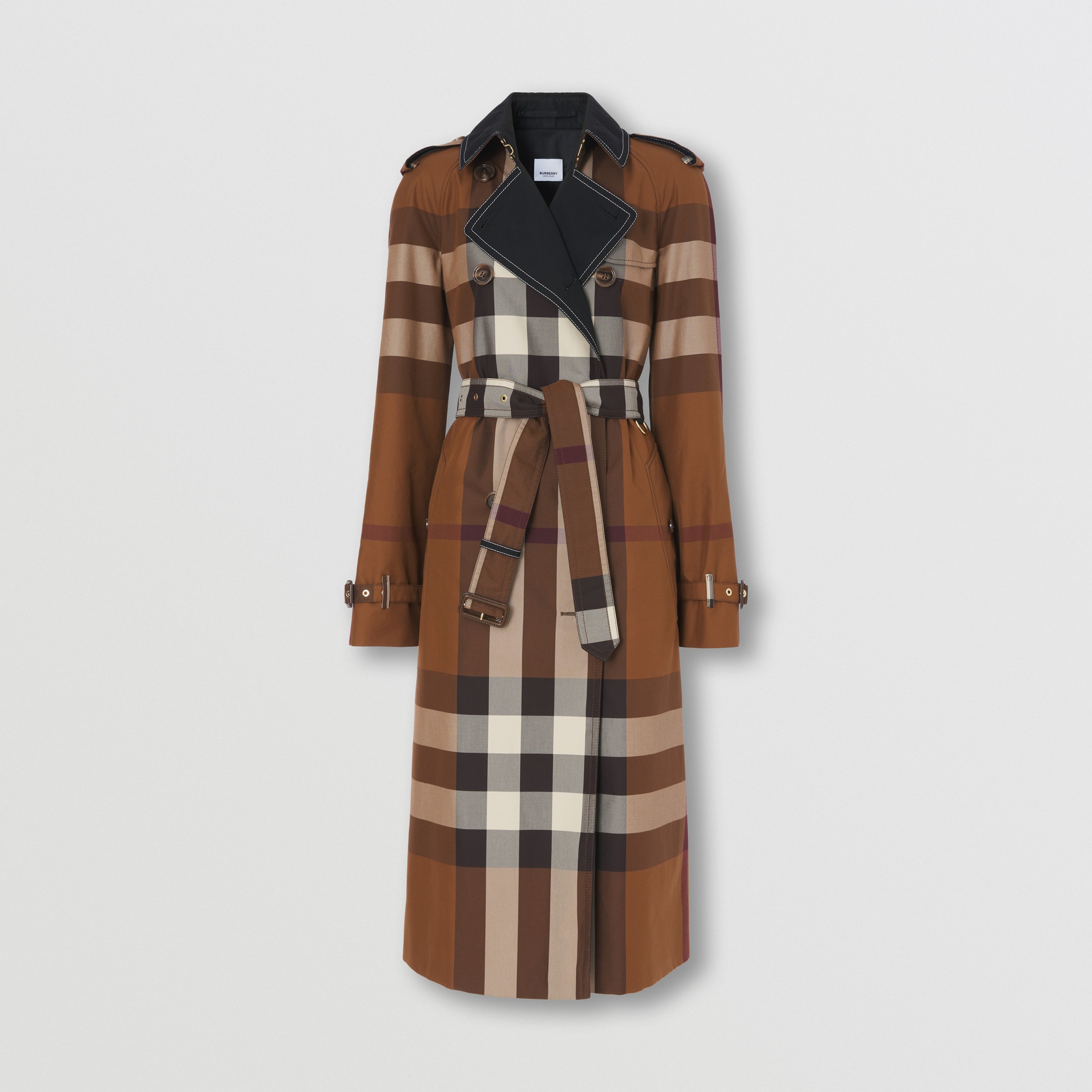 Contrast Panel Check Cotton Trench Coat in Dark Birch Brown - Women | Burberry® Official - 4
