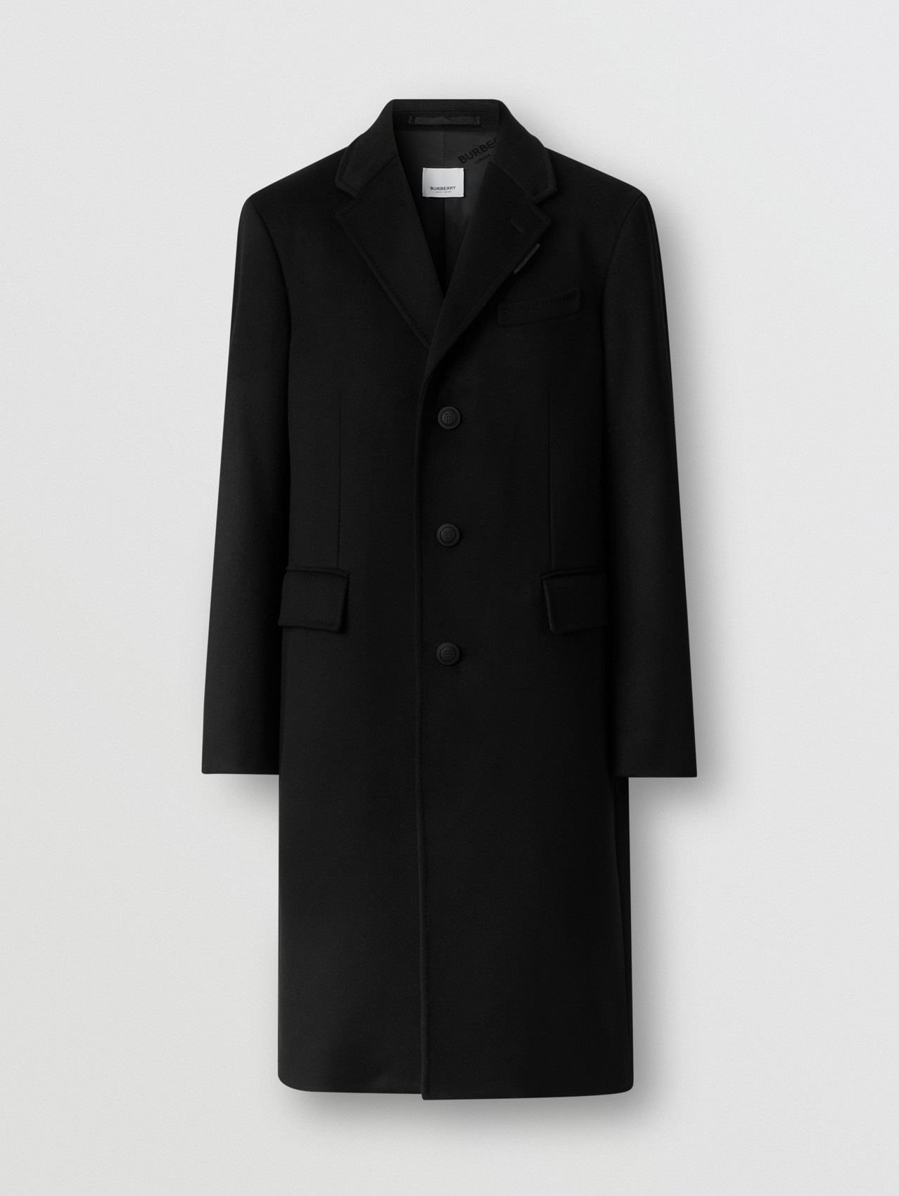 Button Detail Wool Cashmere Tailored Coat in Black