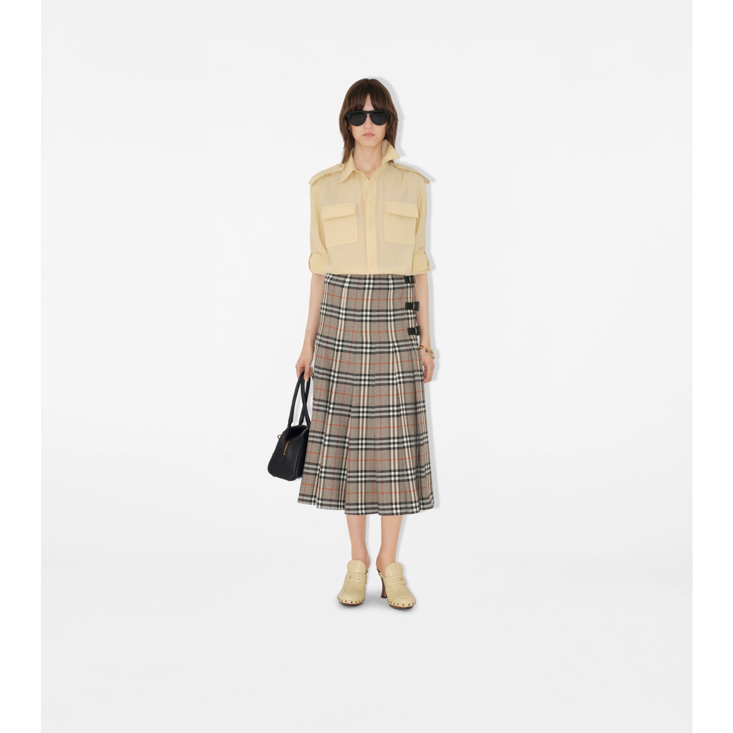 Check Wool Midi Kilt