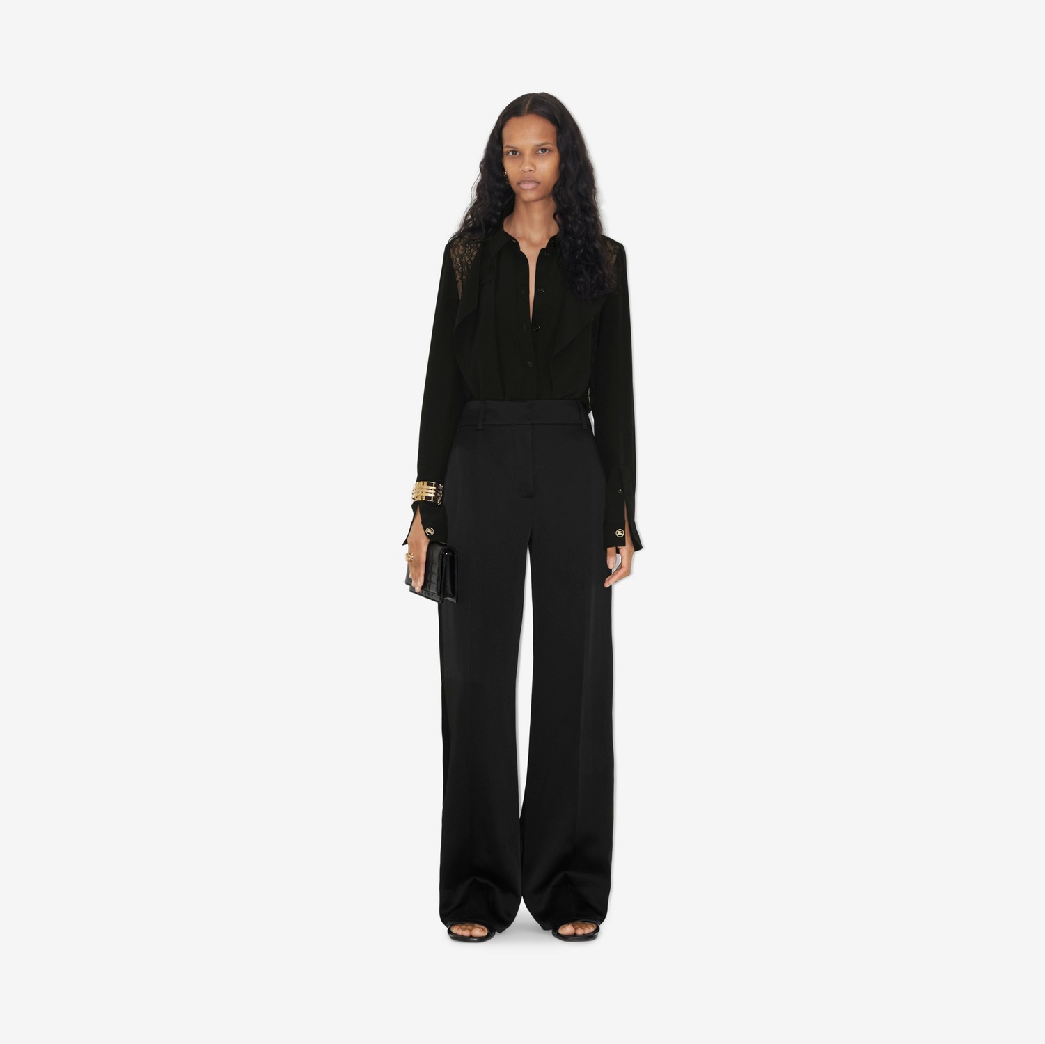 Pantalones de pernera ancha en raso (Negro) - Mujer | Burberry® oficial