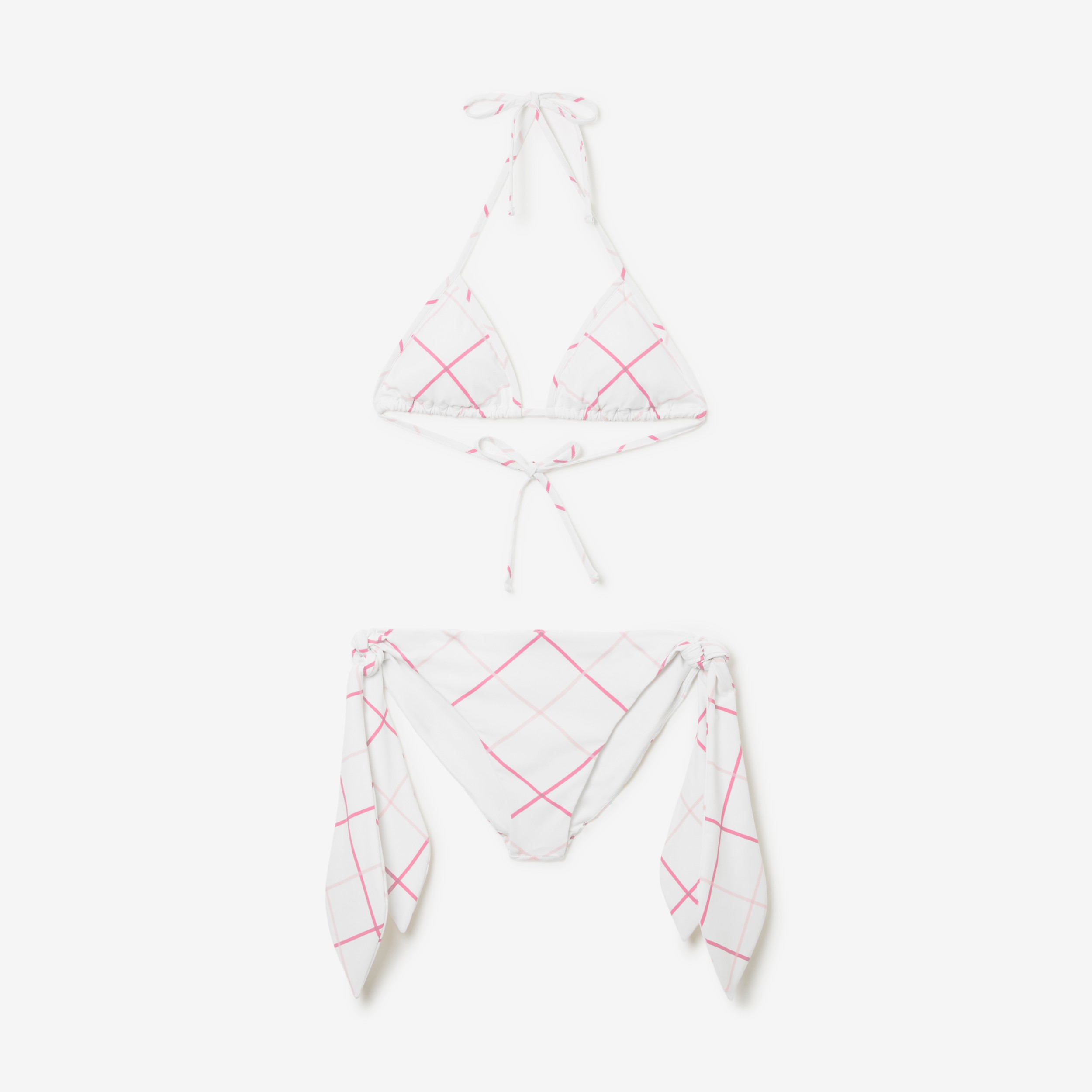 Check Stretch Nylon Triangle Bikini in Bubblegum - Women | Burberry® Official - 1