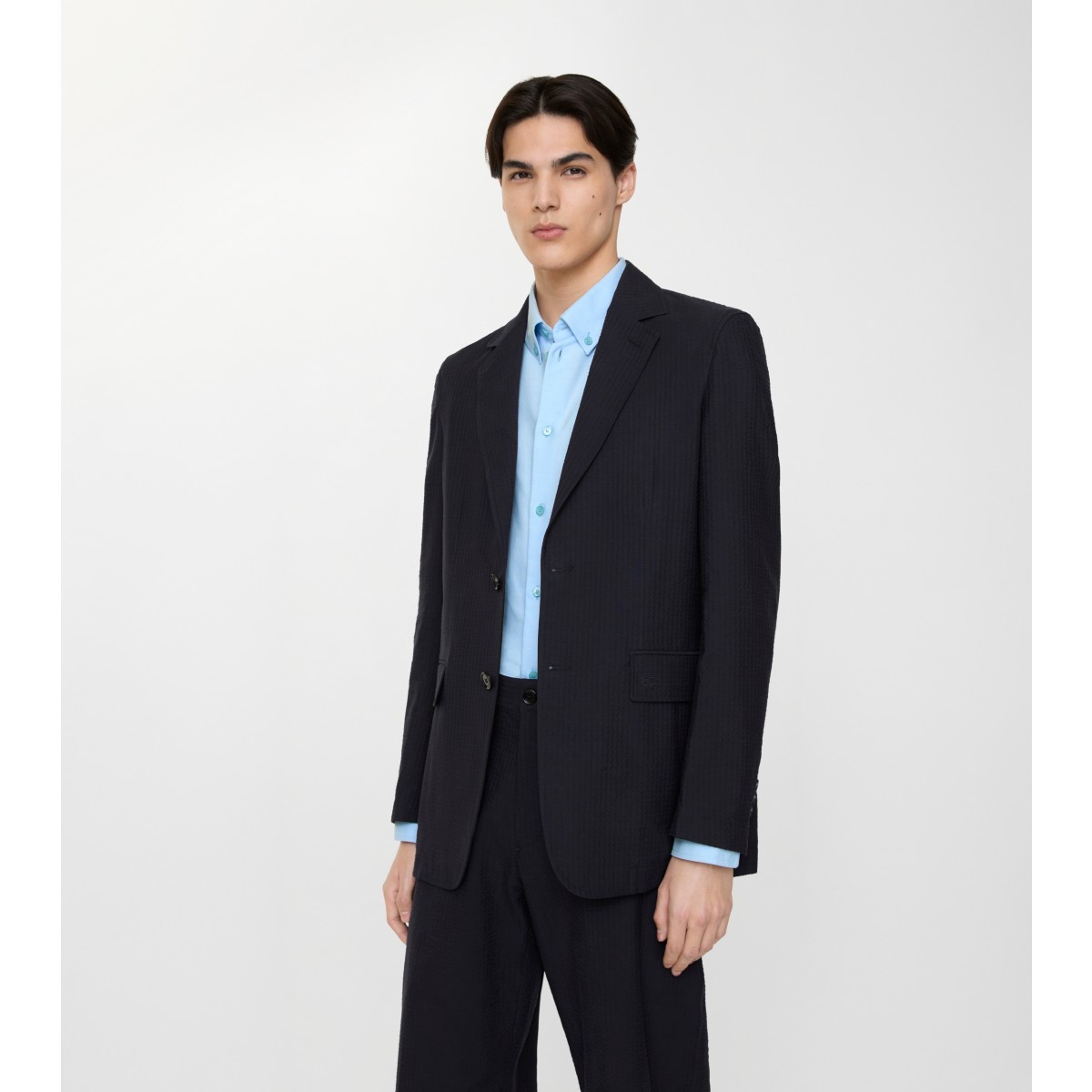  Check Seersucker Cotton Linen Tailored Jacket
