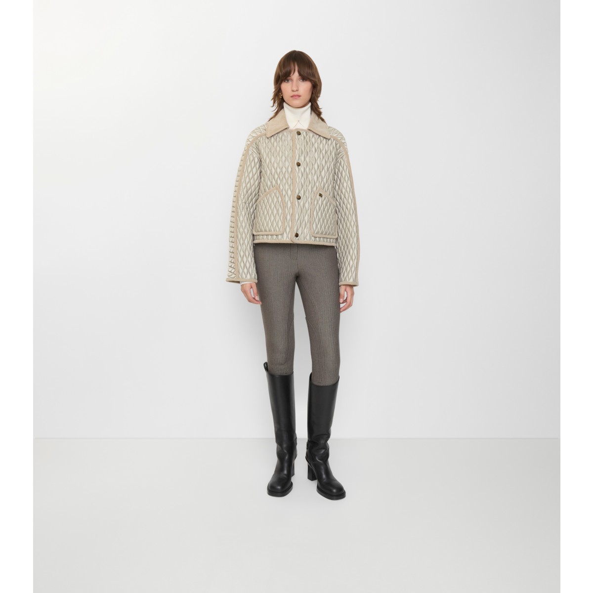  Check Cropped Quilted Nylon Floriston Jacket