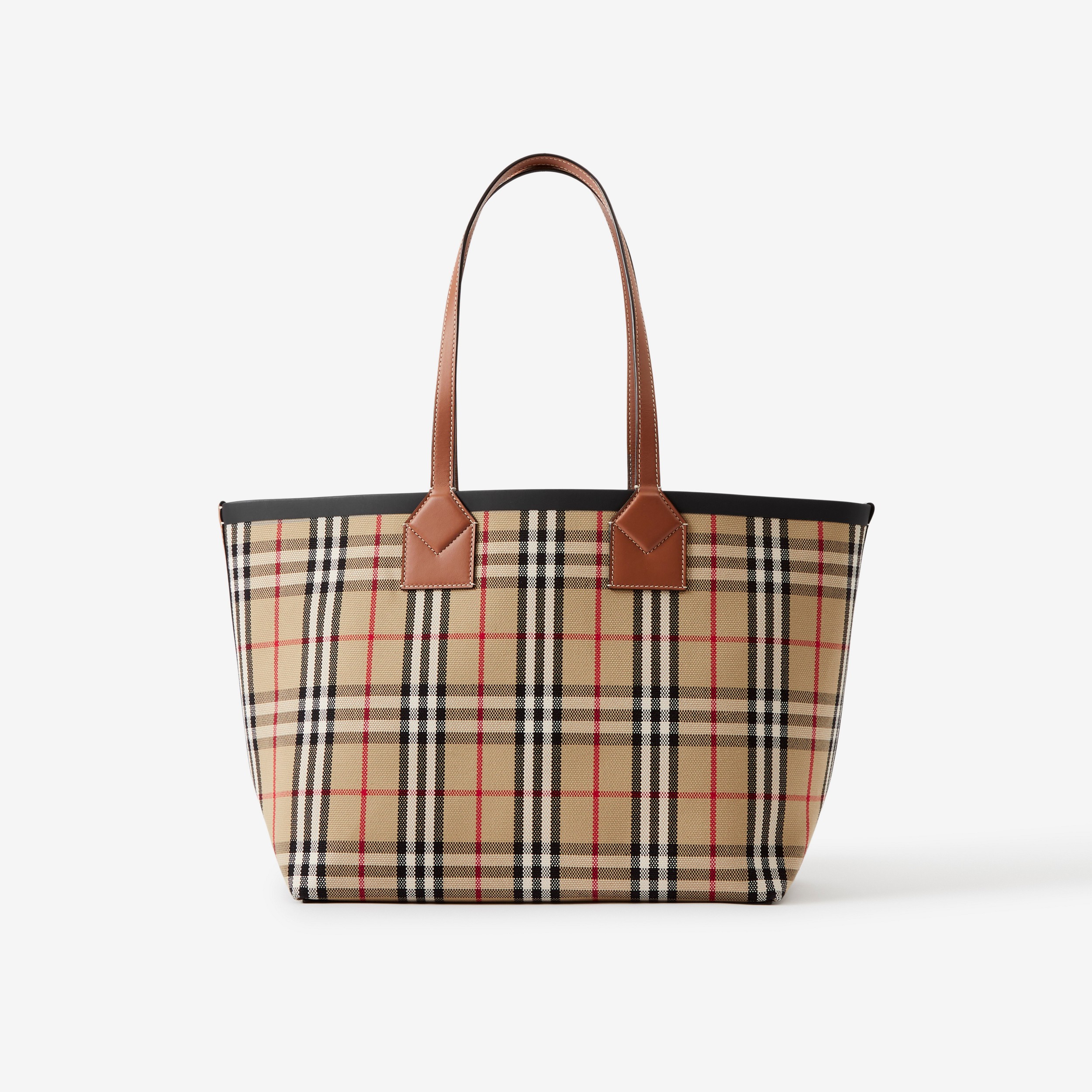 Check Cotton Medium London Tote Bag in Briar Brown/black - Women | Burberry® Official - 1