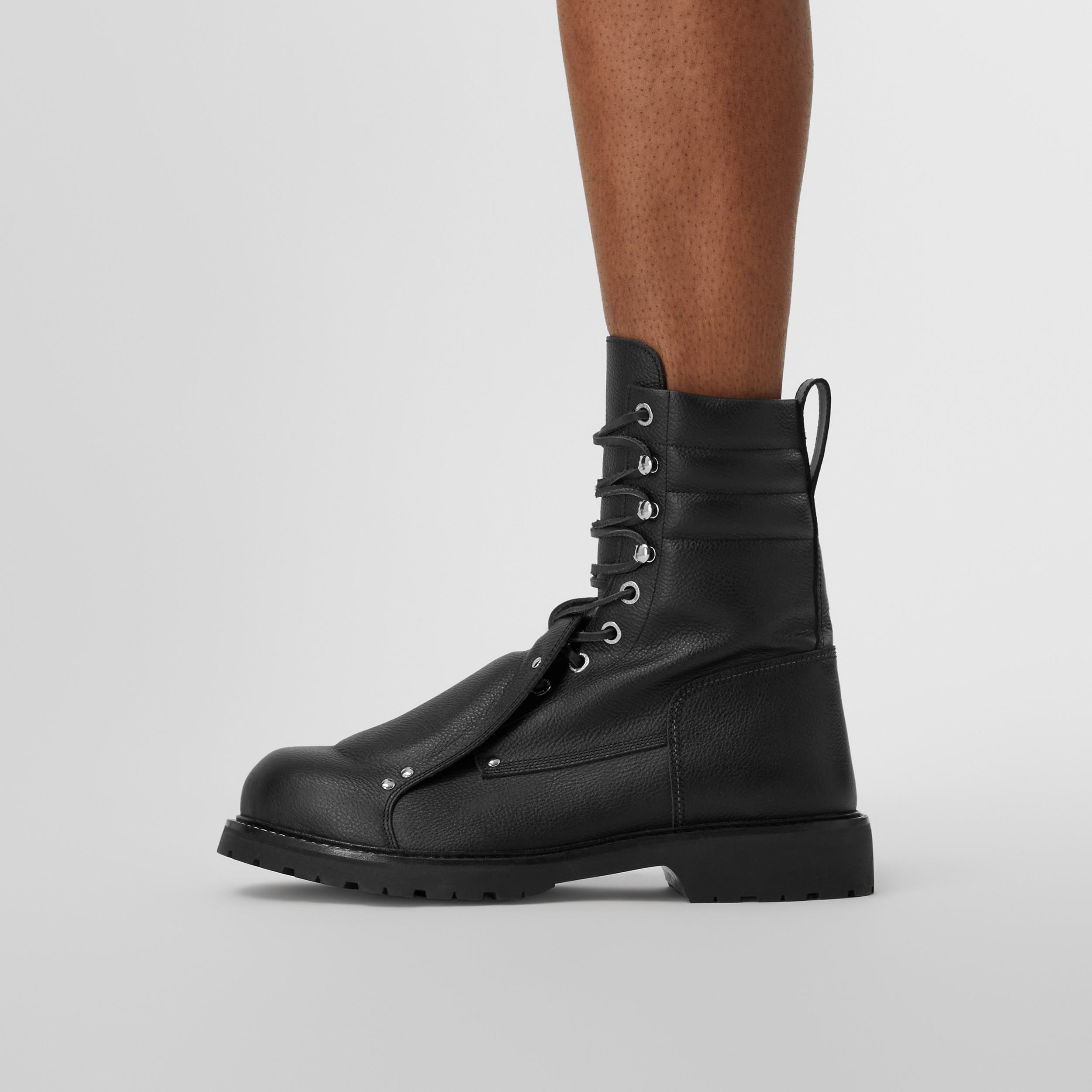 Lace Guard Detail Leather Ankle Boots in Black - Men | Burberry® Official - 3