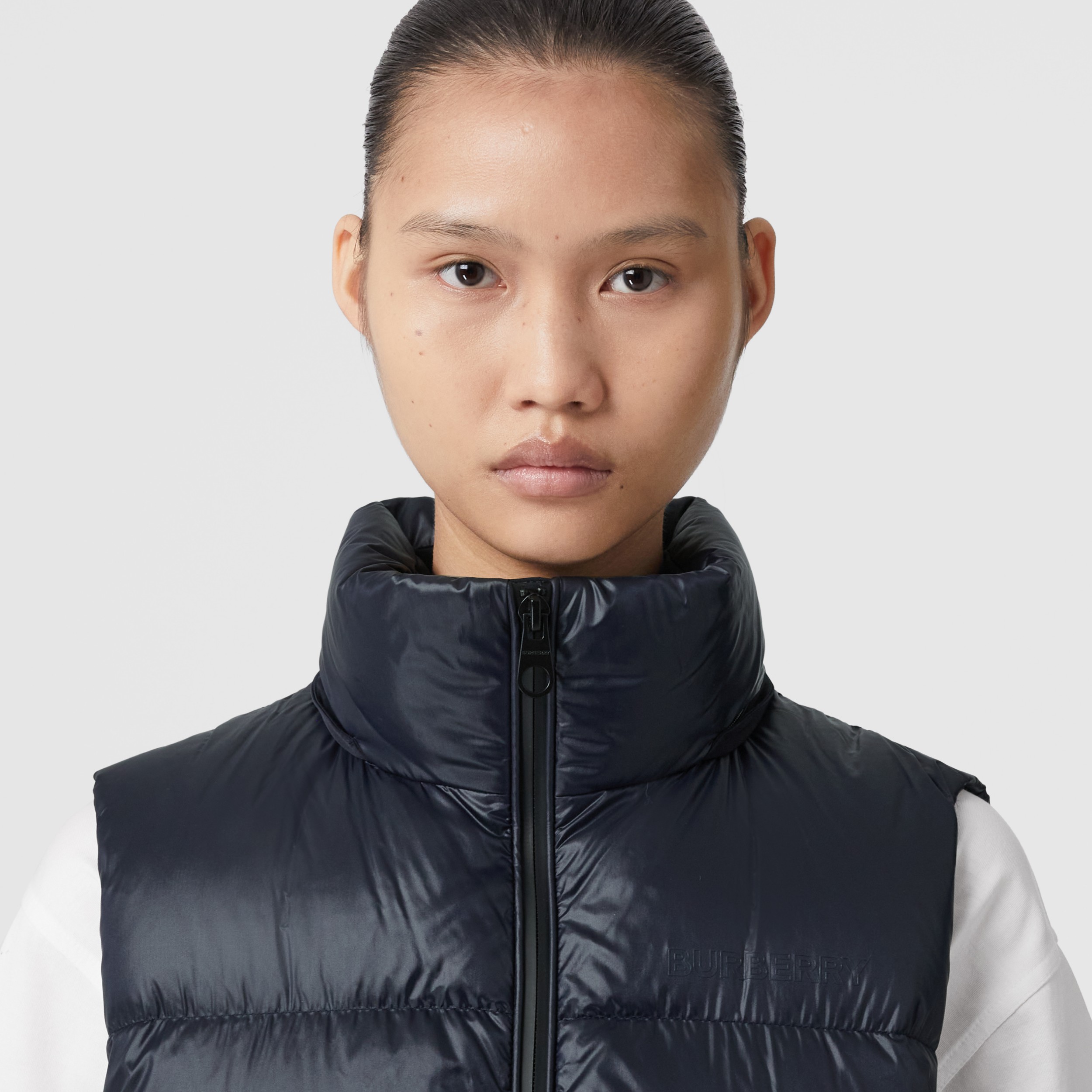 Detachable Hood Nylon Puffer Gilet in Coal Blue - Women | Burberry® Official