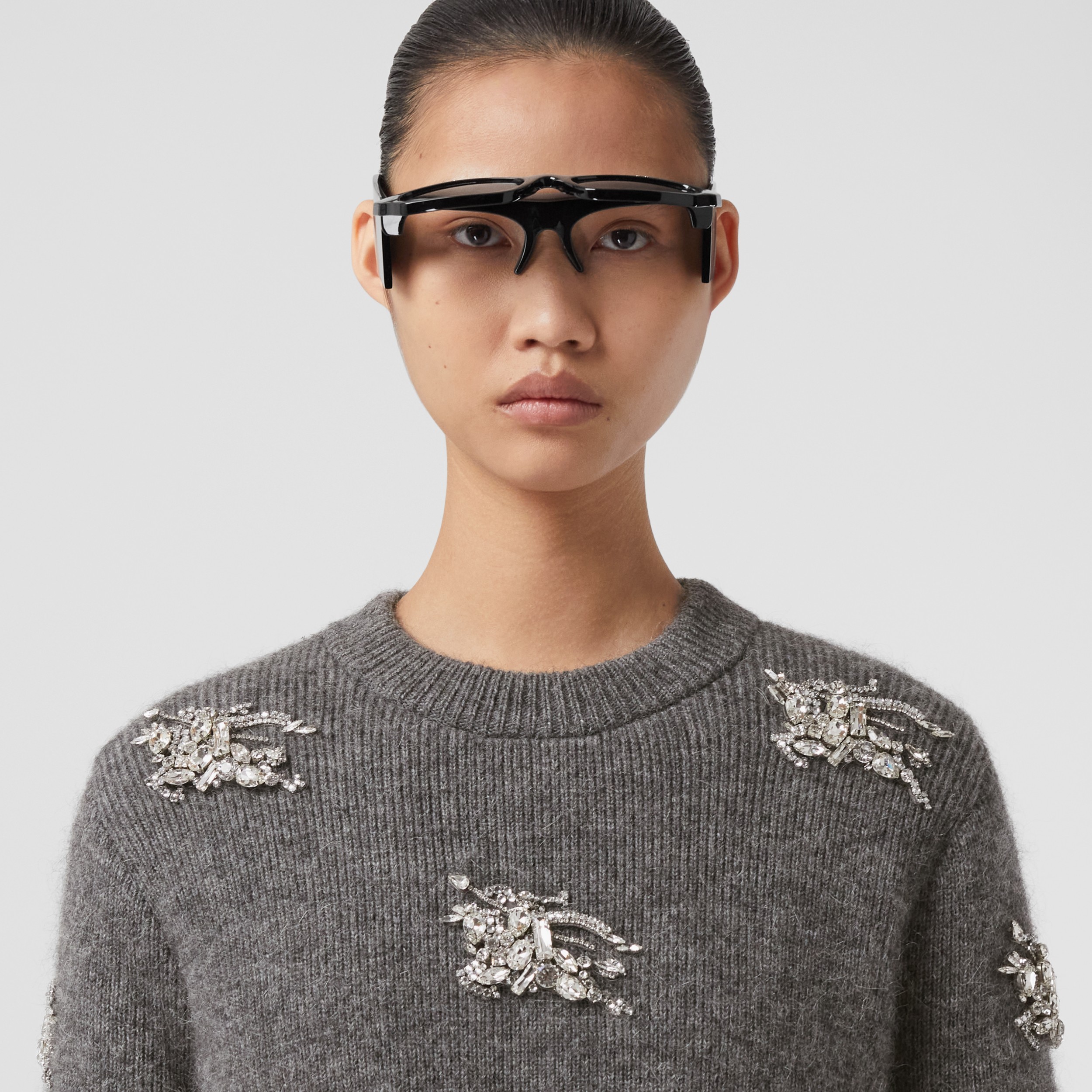 Crystal EKD Wool Mohair Blend Sweater in Mid Grey Melange Women