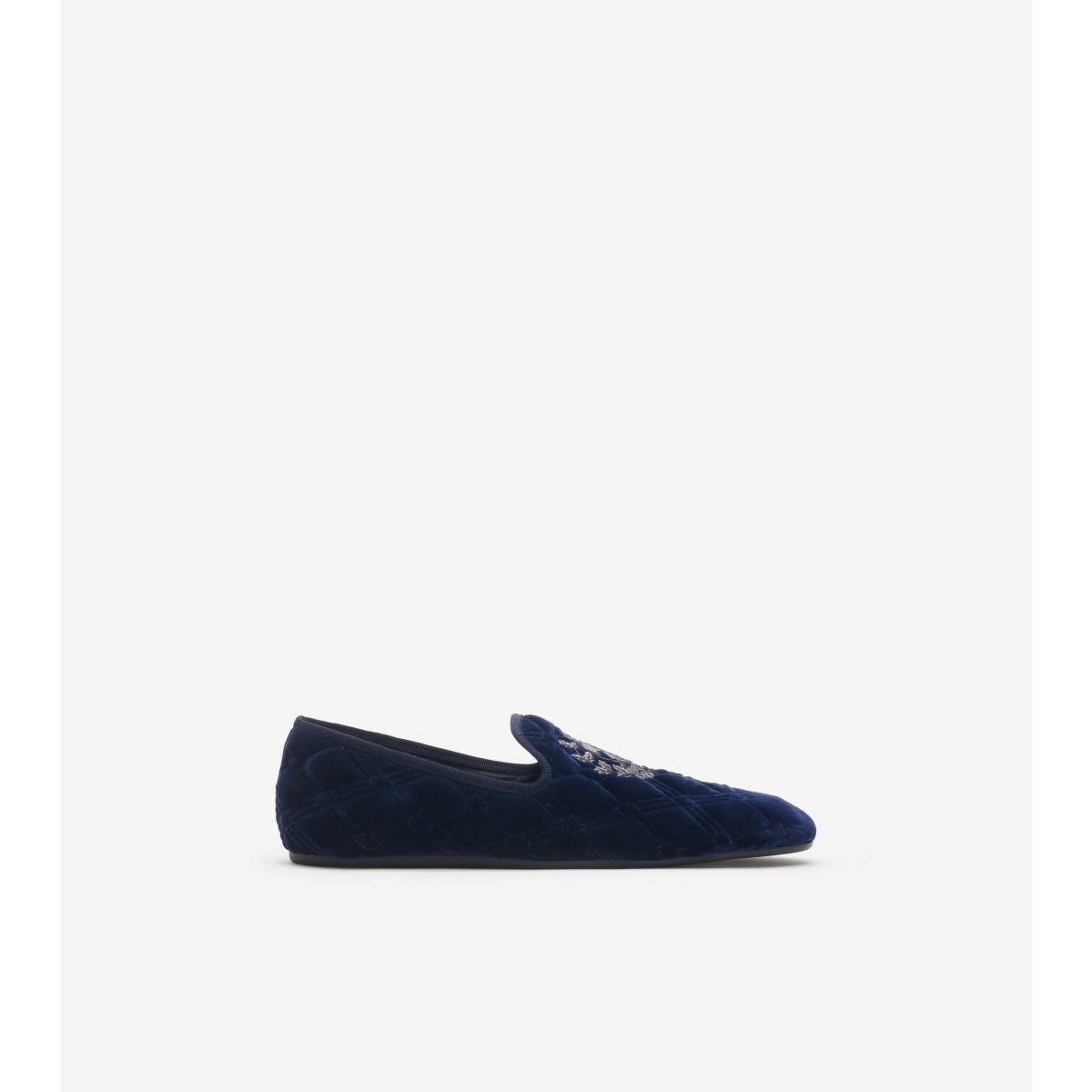 Burberry Velvet Quilted Estate Slippers In Blue