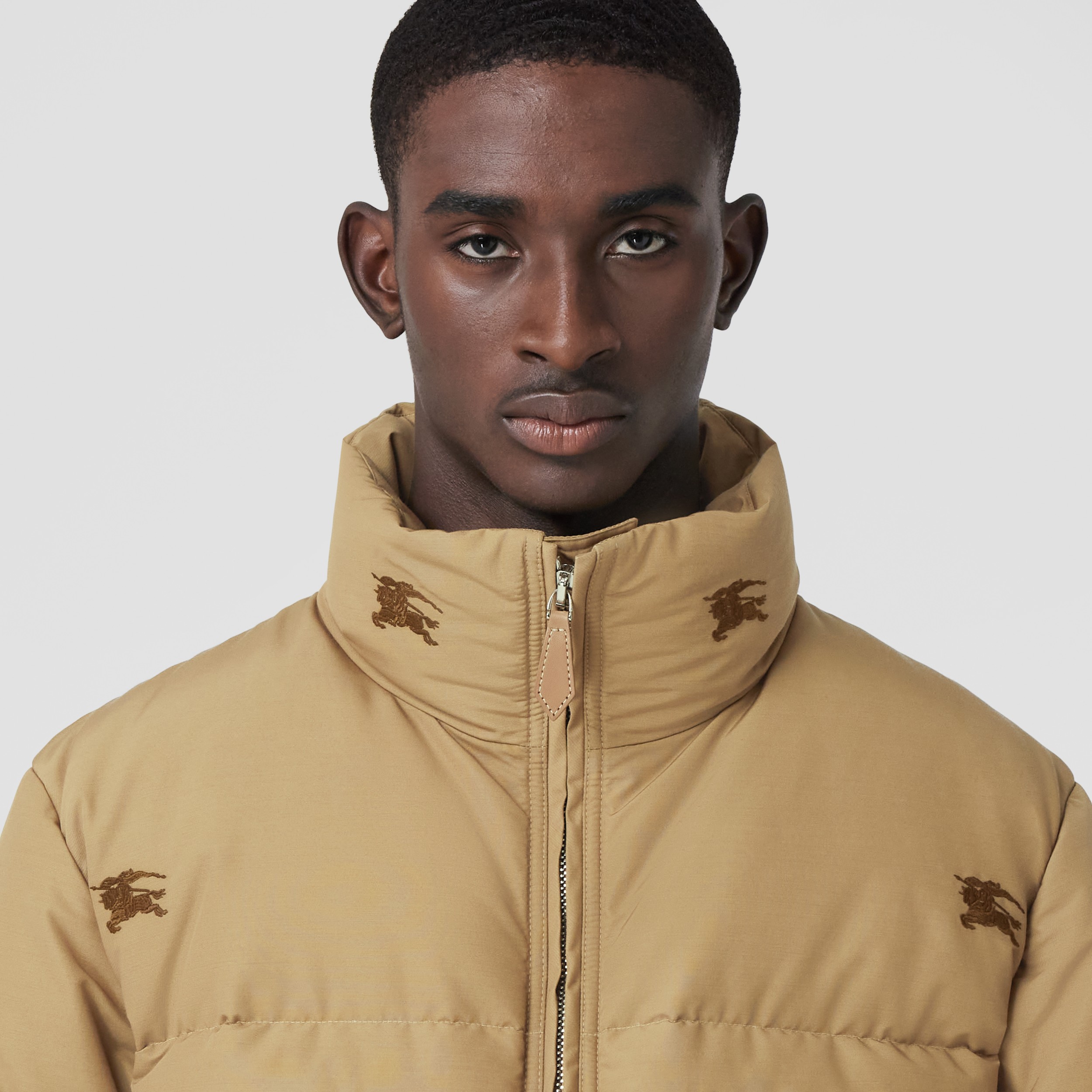 Embroidered EKD Nylon Puffer Jacket in Camel Men Burberry® Official
