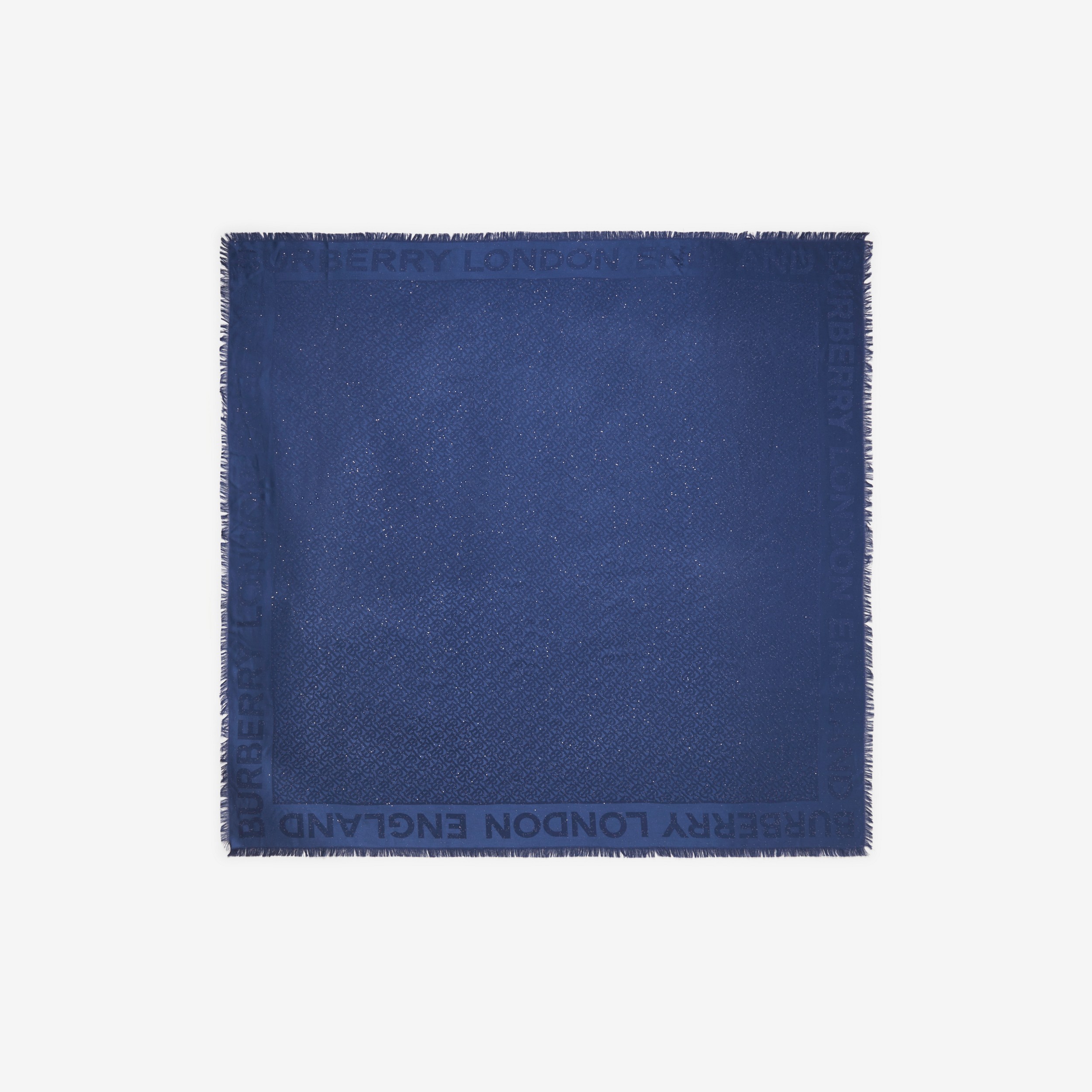 Großer paillettenbesetzter Karreeschal aus Seide und Wolle mit Monogrammmuster (Leuchtendes Marineblau) | Burberry® - 2
