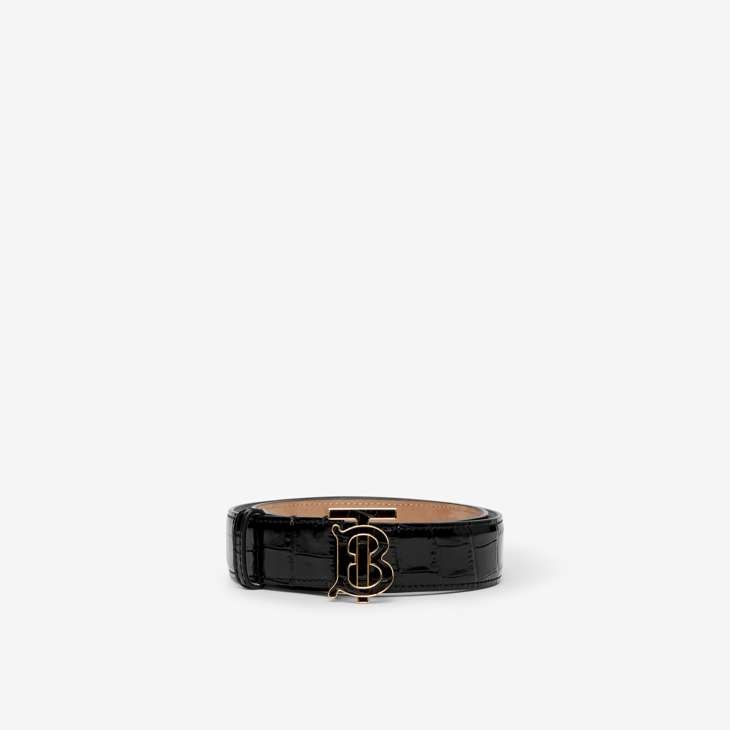 Embossed Leather TB Belt in Black - Women | Burberry® Official - 1