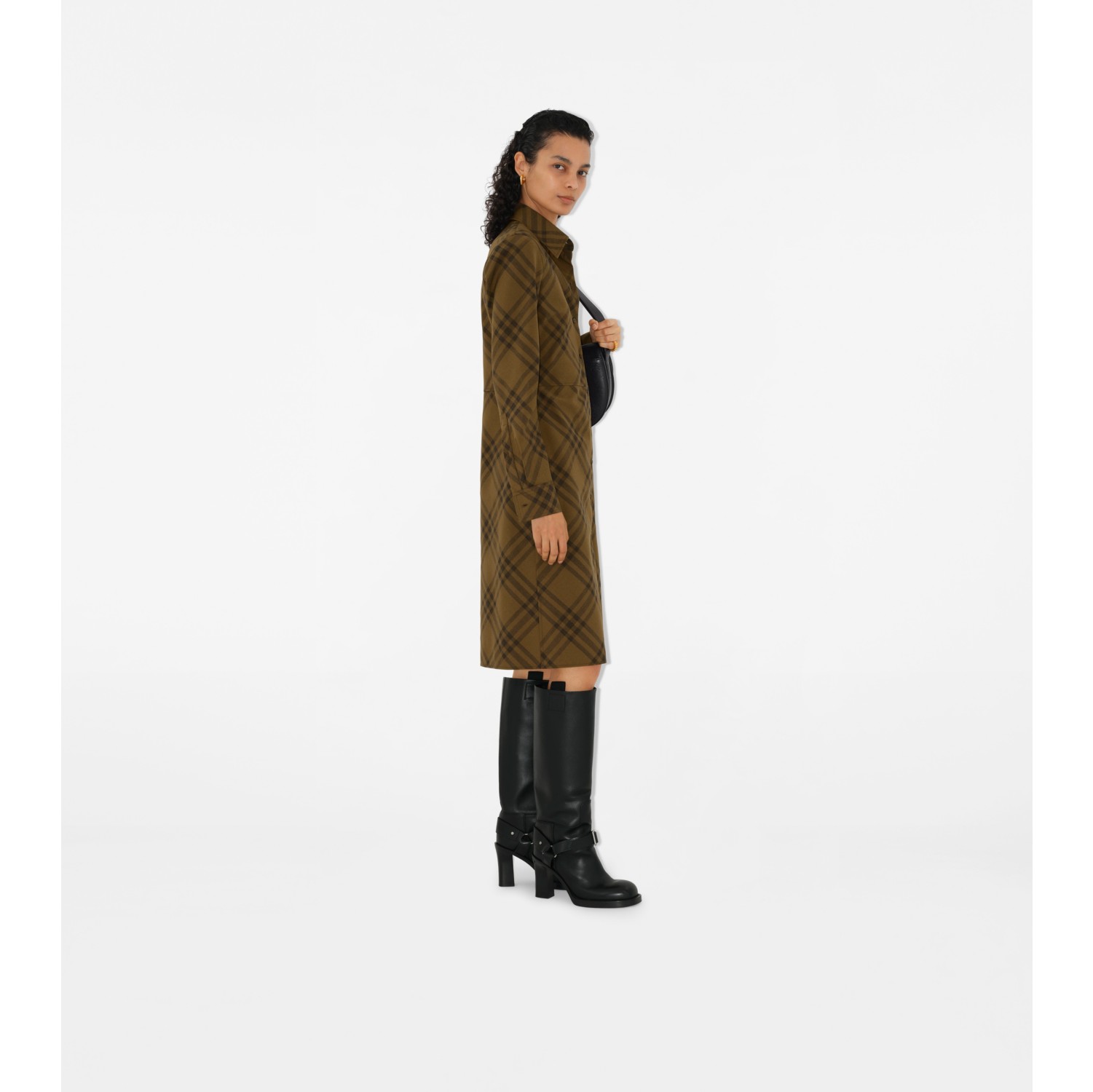 Check Wool Blend Shirt Dress