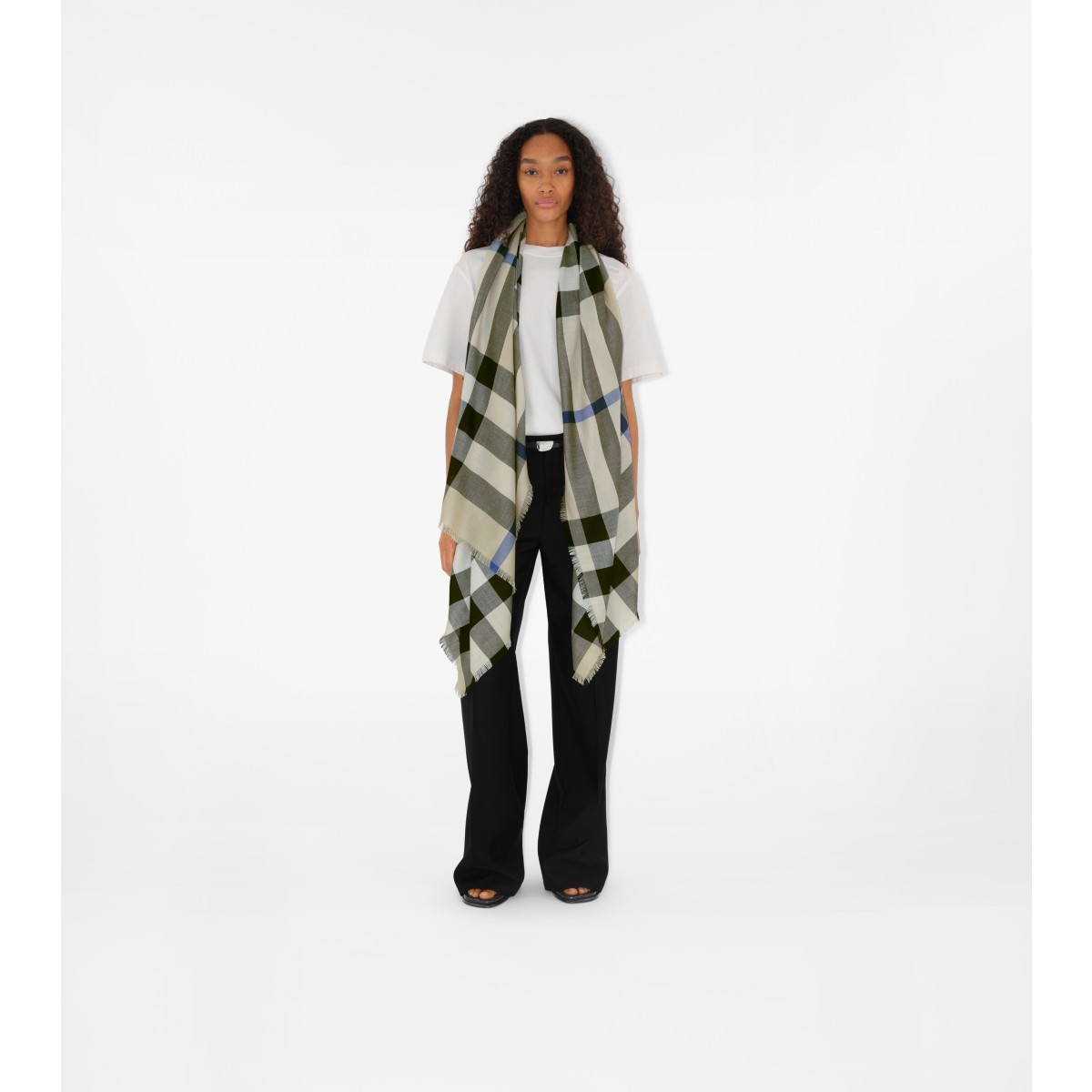  Check Cashmere Silk Scarf