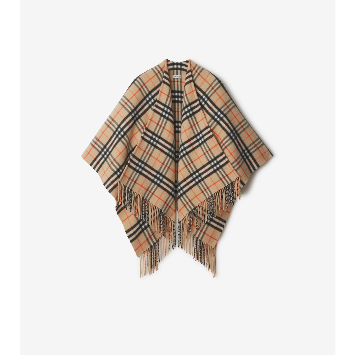 Burberry Charlotte Cape With Plaid Pattern And Fringe In Brown