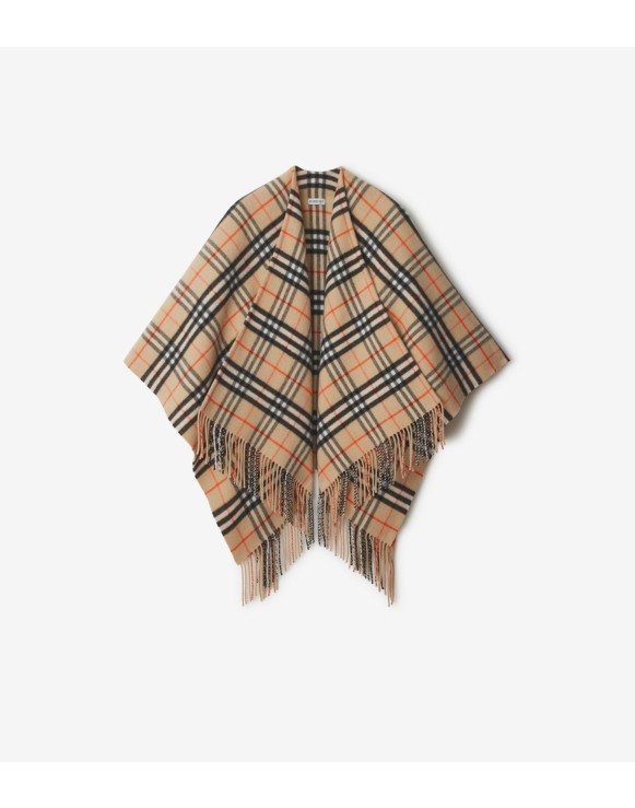 Check Wool Cashmere Cape