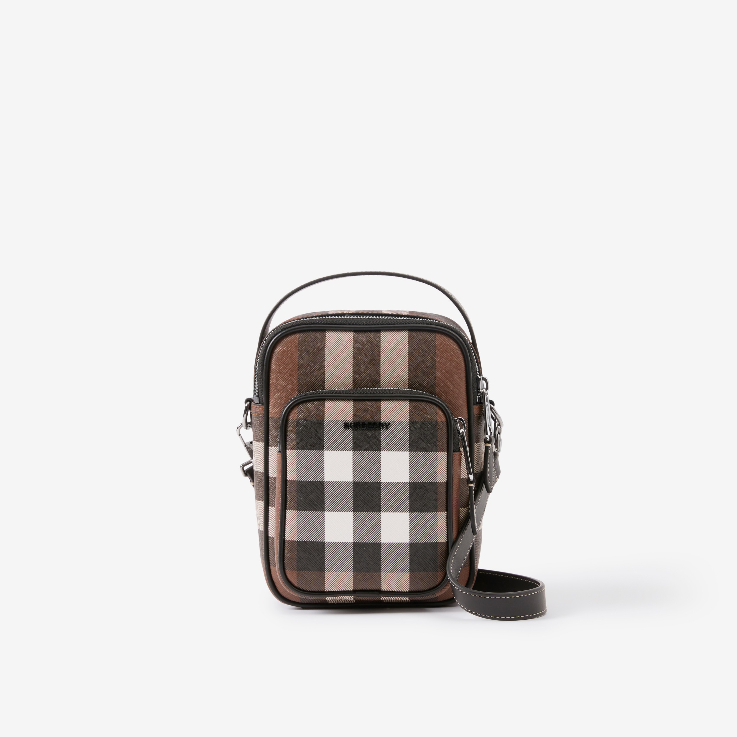 Check and Leather Crossbody Bag in Dark Birch Brown - Men | Burberry®  Official