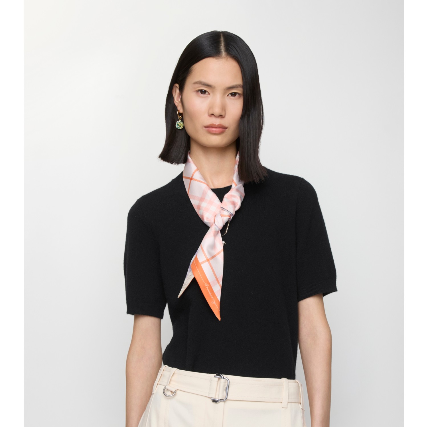 Skinny scarf de seda com estampa Check contrastante