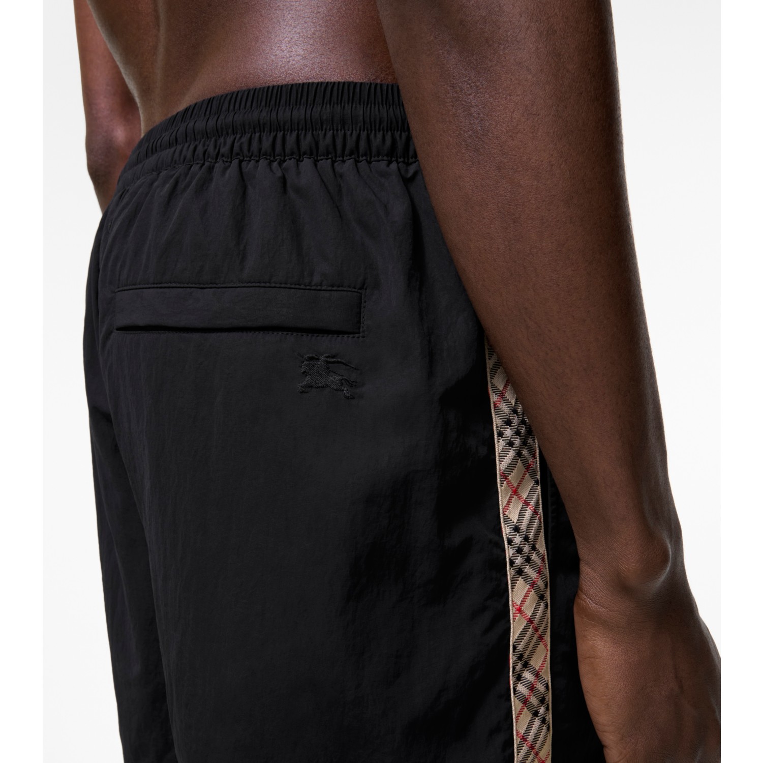 Check Trim Swim Shorts in Black - Men, Nylon | Burberry® Official