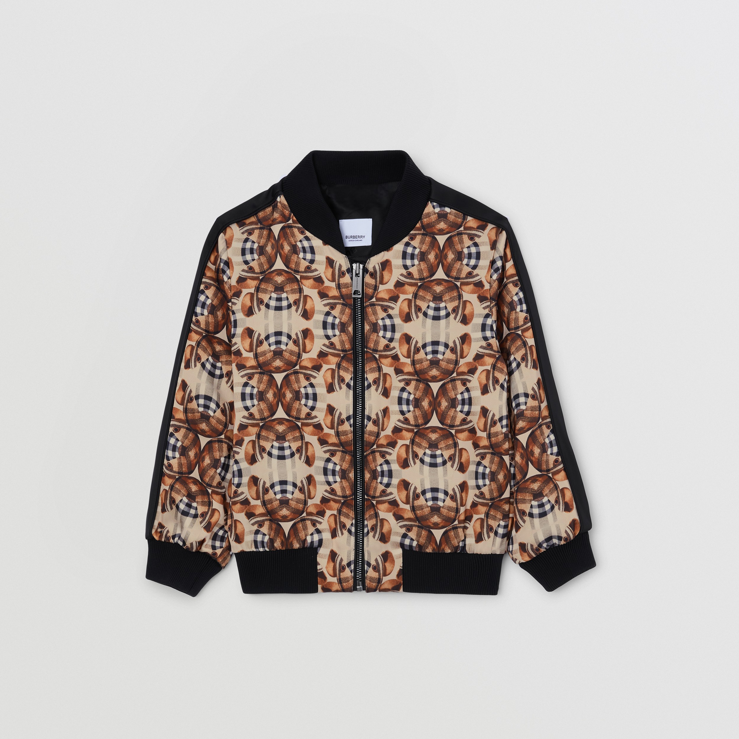 Thomas Bear Print Satin Bomber Jacket in Soft Fawn | Burberry® Official - 1