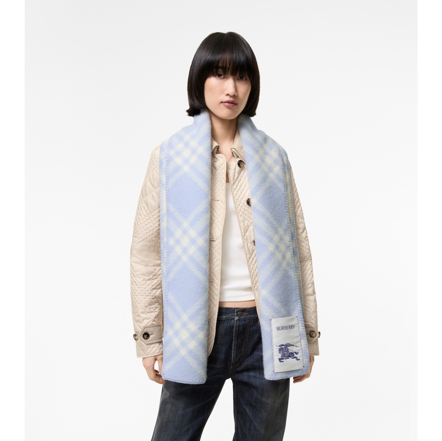 Check Wool Scarf in Dive blue | Burberry® Official