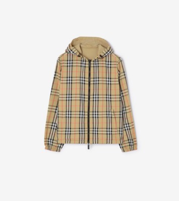 Reversible Check Newport Hooded Jacket in Sand beige - Men, Nylon | Burberry® Official