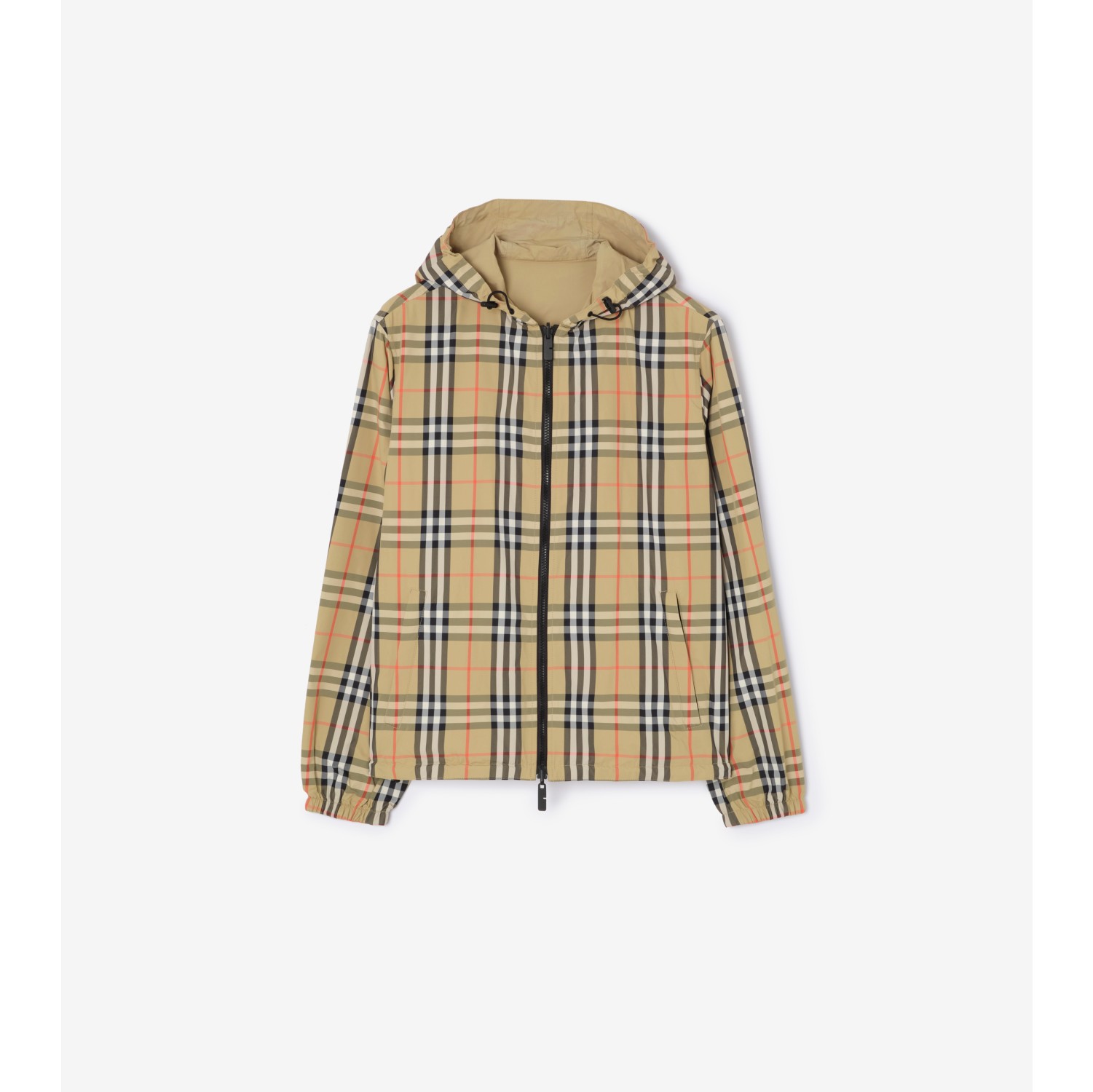 Reversible Check Newport Hooded Jacket in Sand beige - Men, Nylon | Burberry® Official