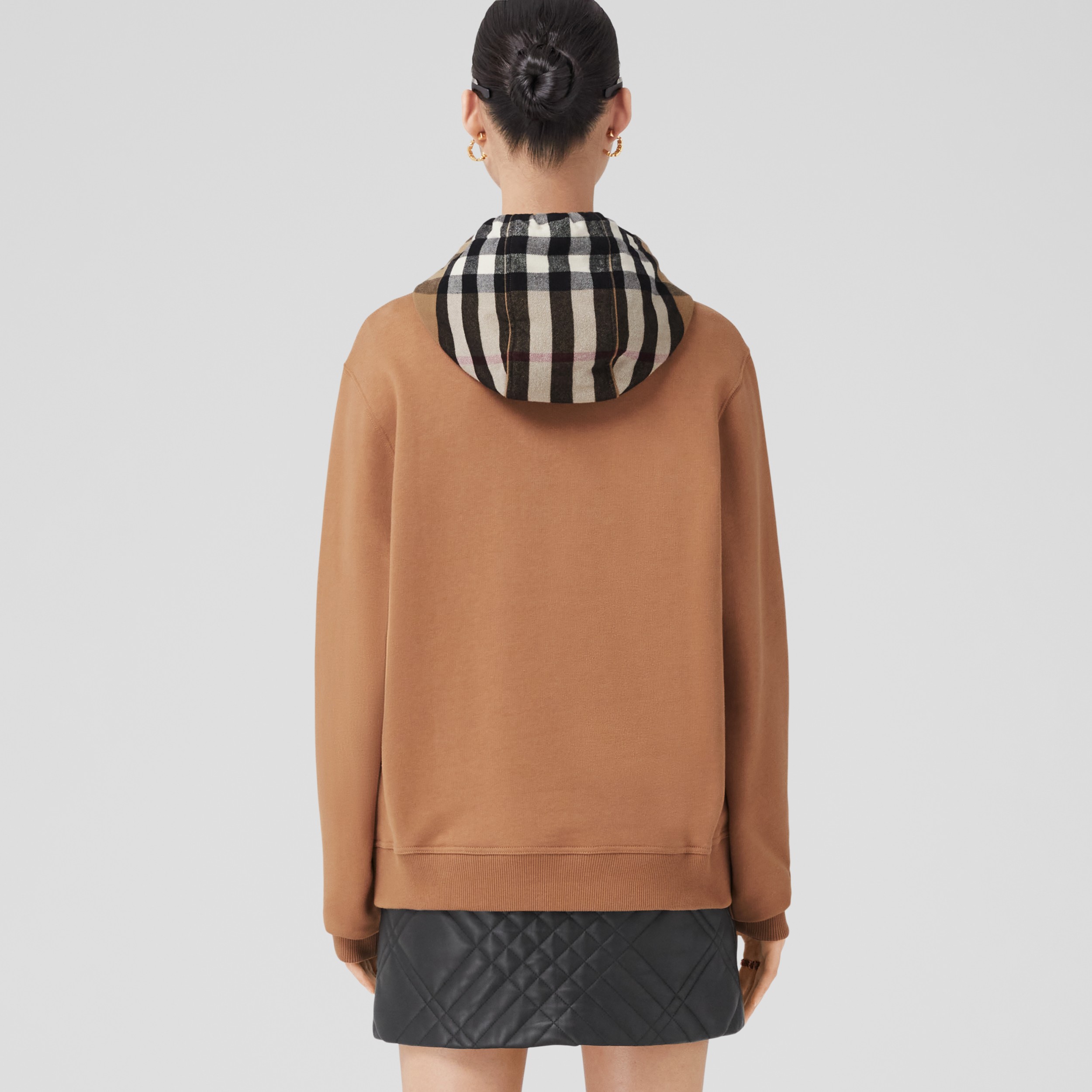 Check Hood Cotton Hoodie in Camel - Women | Burberry® Official - 3