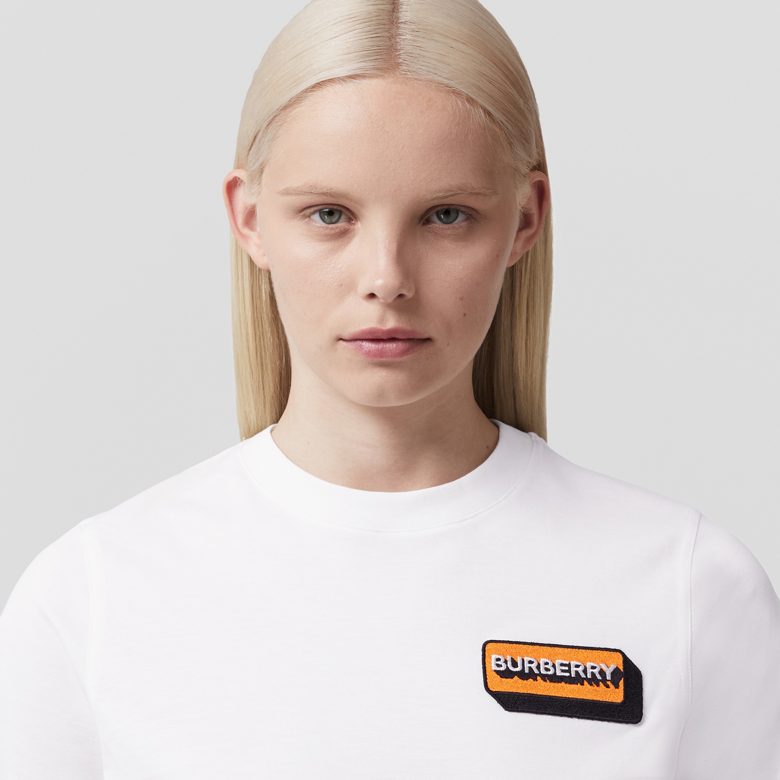 Logo Appliqué Cotton T-shirt in White - Women | Burberry® Official - 2