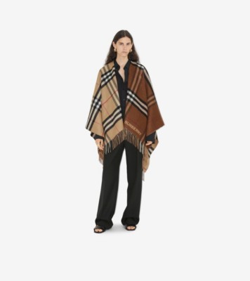 Burberry check cashmere wool cape - Brown