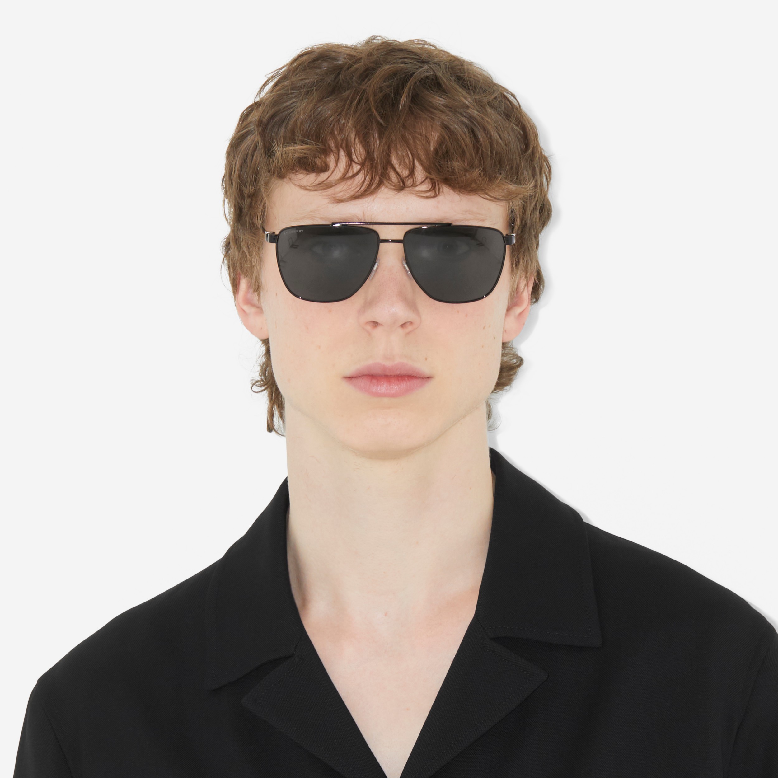 Stripe Detail Pilot Sunglasses in Black | Burberry® Official - 4