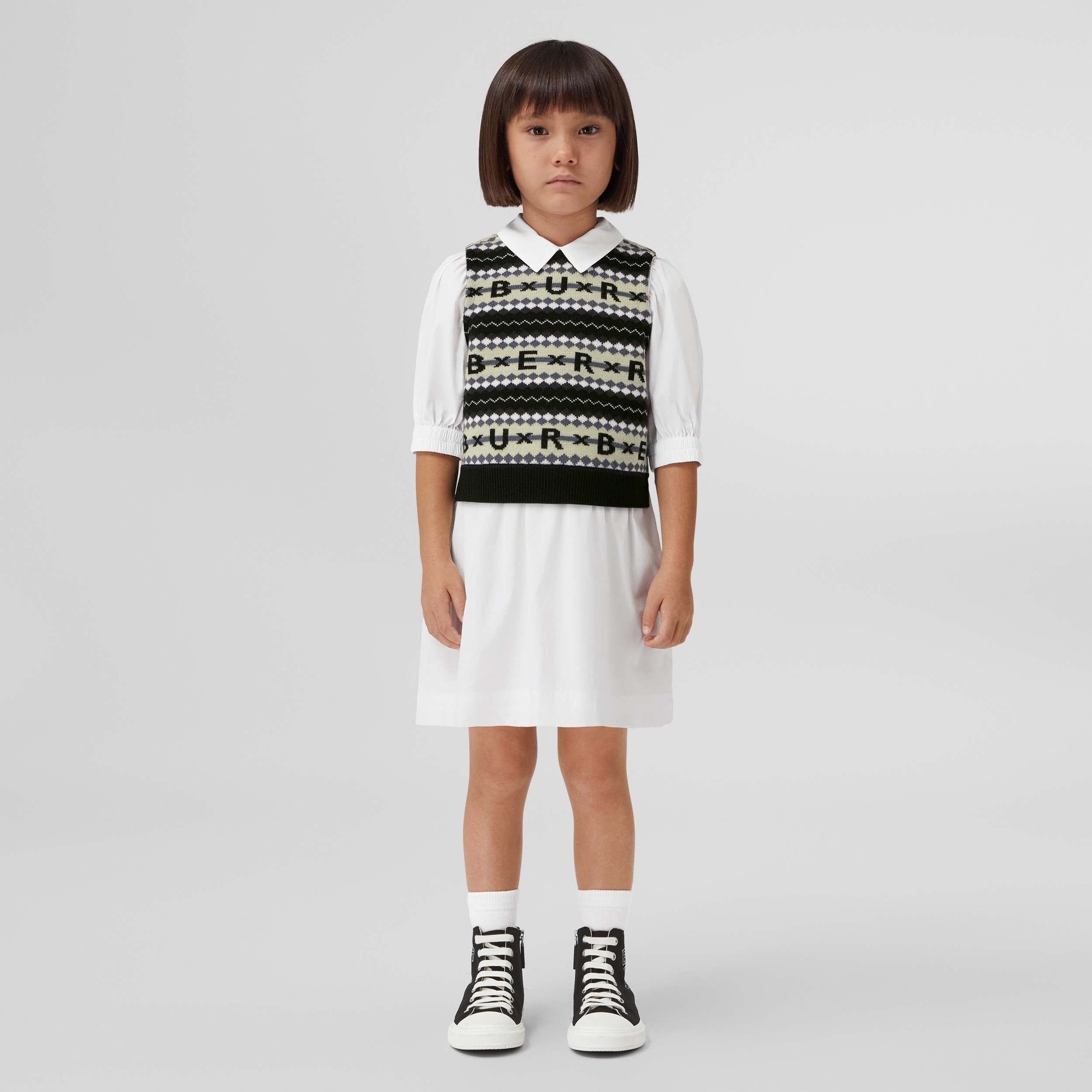 Fair Isle Logo Stretch Cotton Shirt Dress in White - Children | Burberry® Official - 3