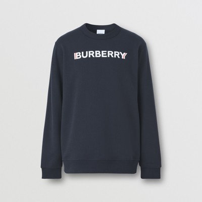Logo Print Cotton Sweatshirt in Navy 