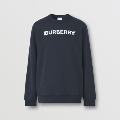 Logo Print Cotton Sweatshirt in Navy - Men | Burberry® Official