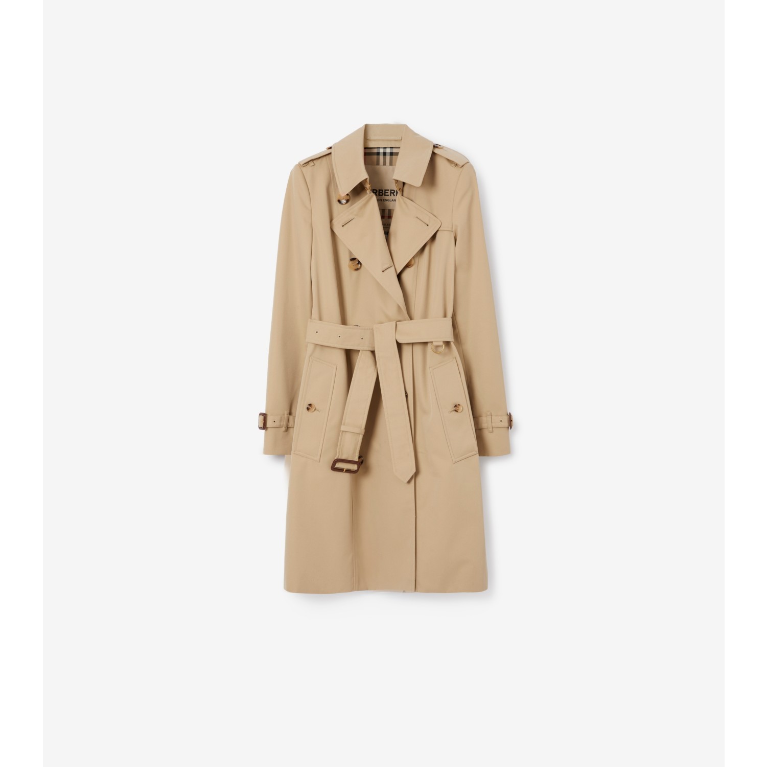 Mid length Chelsea Heritage Trench Coat in Honey Women Cotton Gabardine Burberry Official