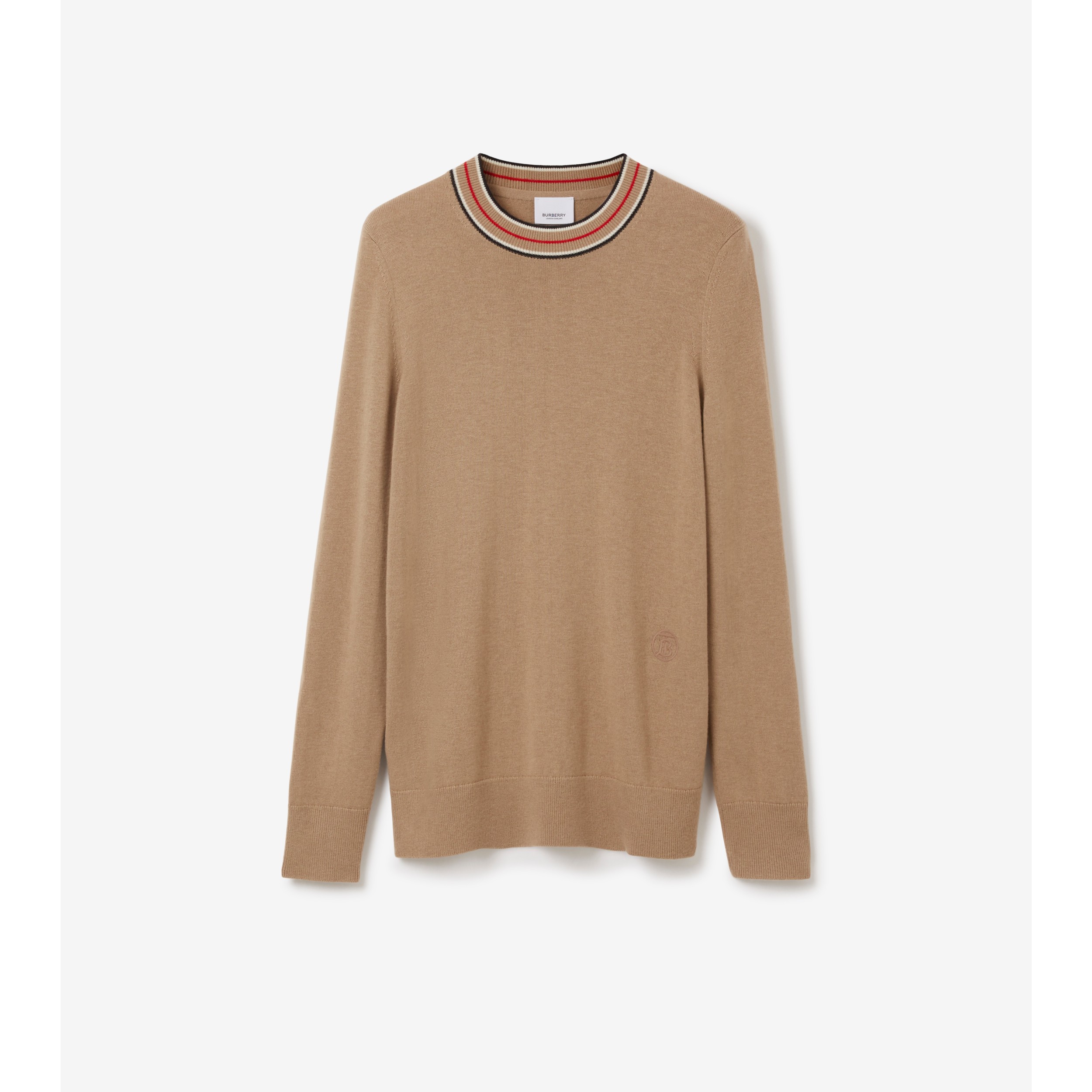 Stripe Collar Cashmere Sweater in Camel Women Burberry Official