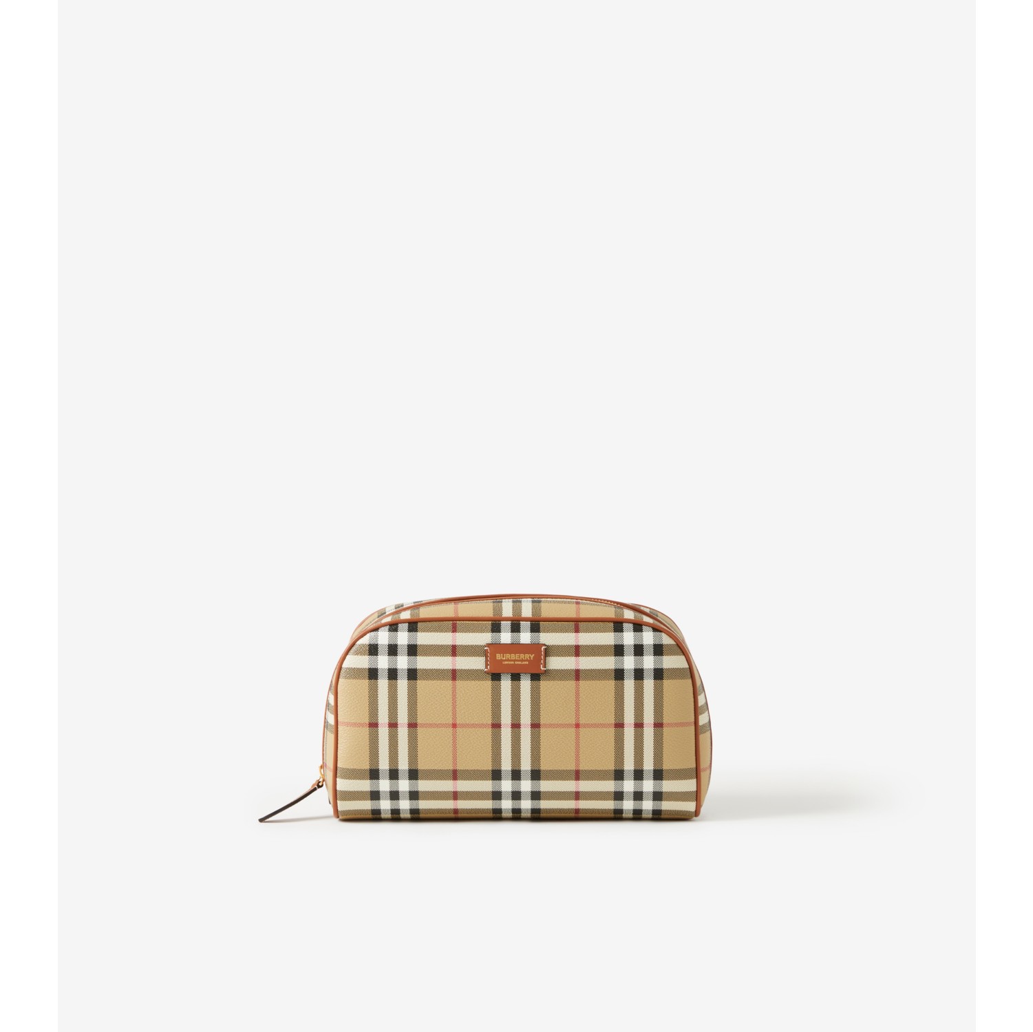 Medium Check Travel Pouch in Archive beige - Women | Burberry® Official