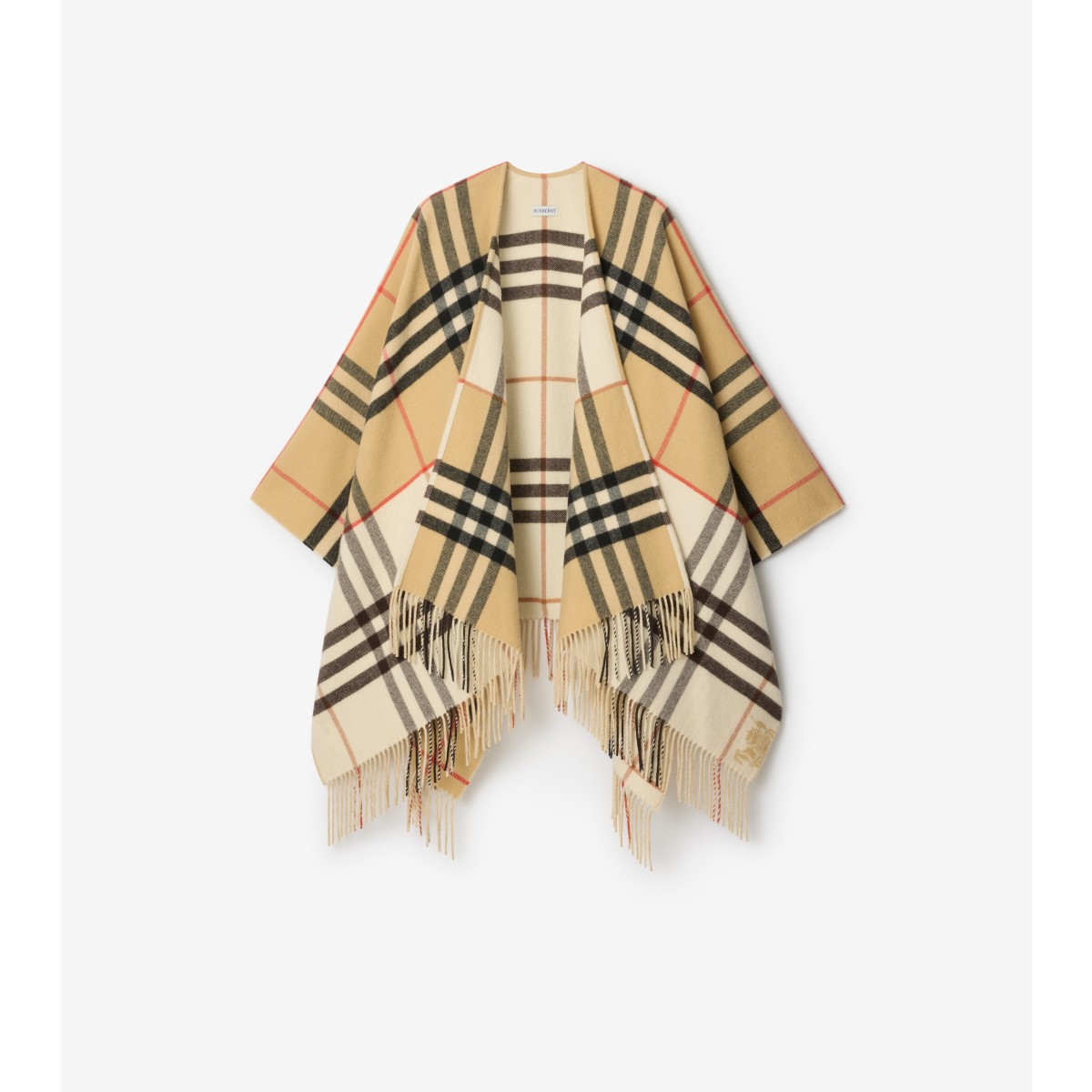  Check Contrast Cashmere Wool Cape