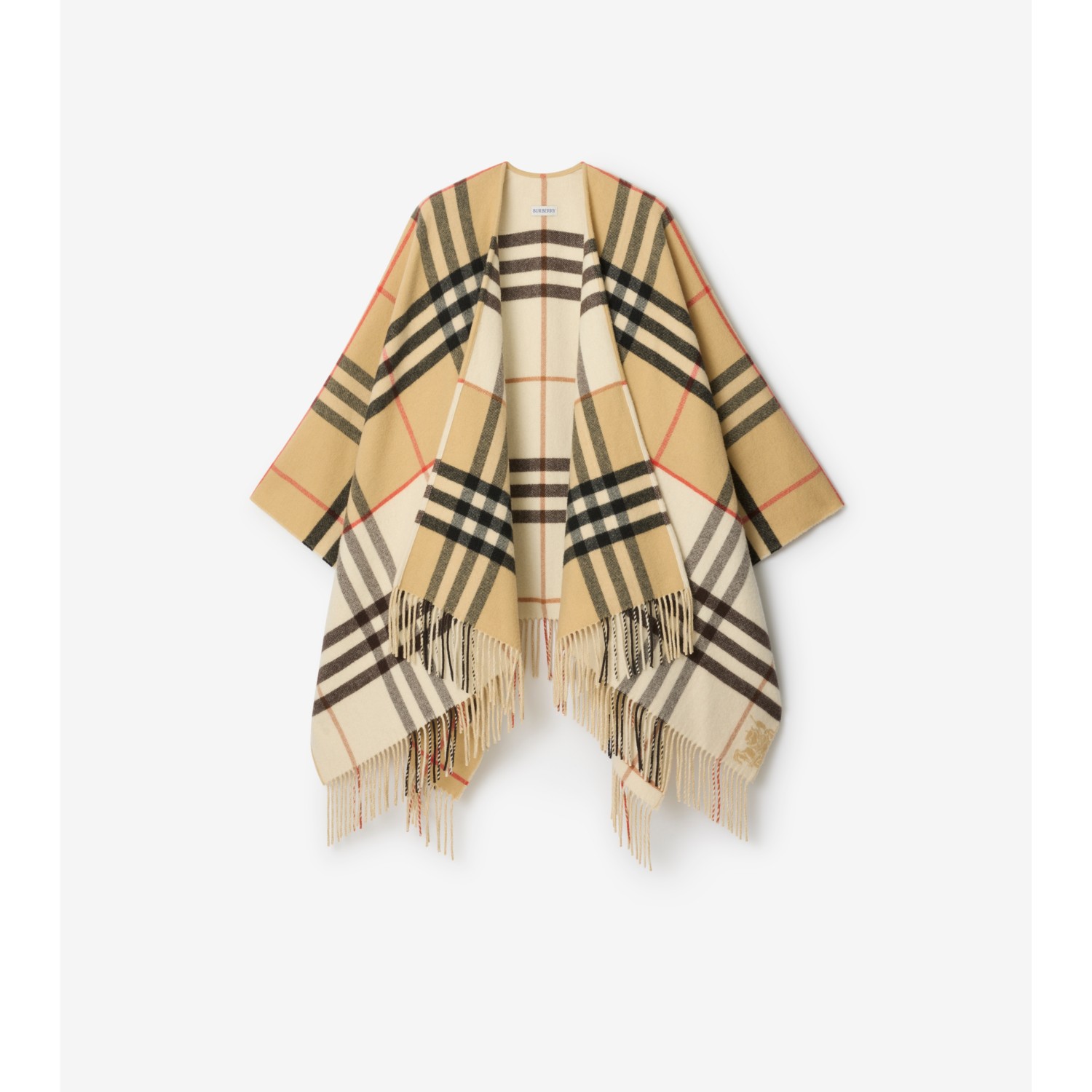 Contrast Check Cashmere Wool Cape - thumbnail 5