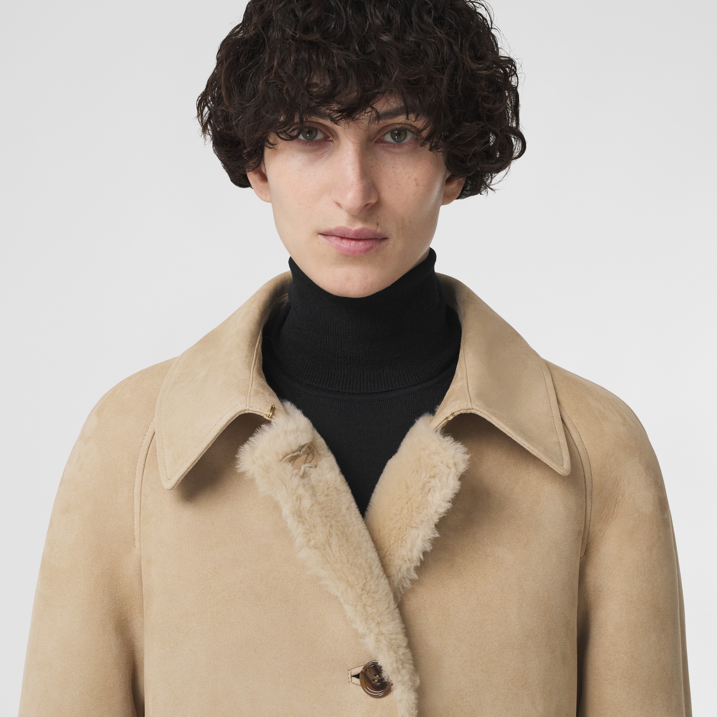 Shearling Single-breasted Coat in Soft Fawn - Women | Burberry® Official - 2