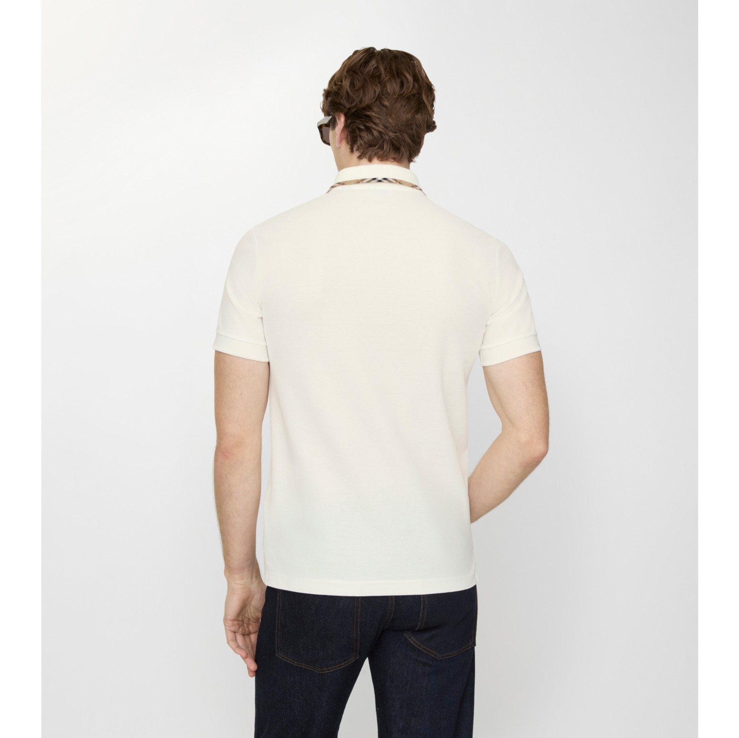 Check Trim Cotton Polo Shirt in Chalk white - Men | Burberry® Official