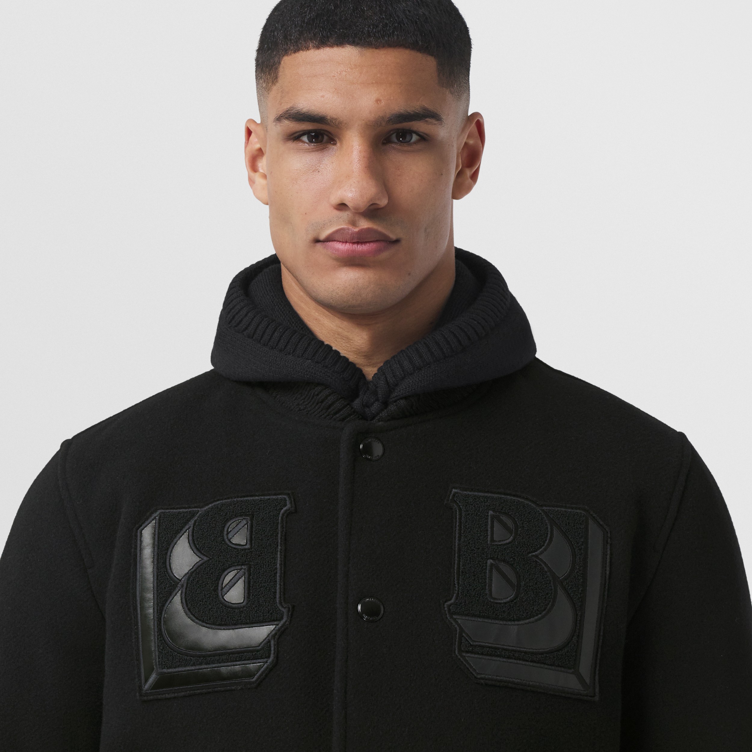 Letter Graphic Technical Wool Varsity Jacket in Black - Men | Burberry ...