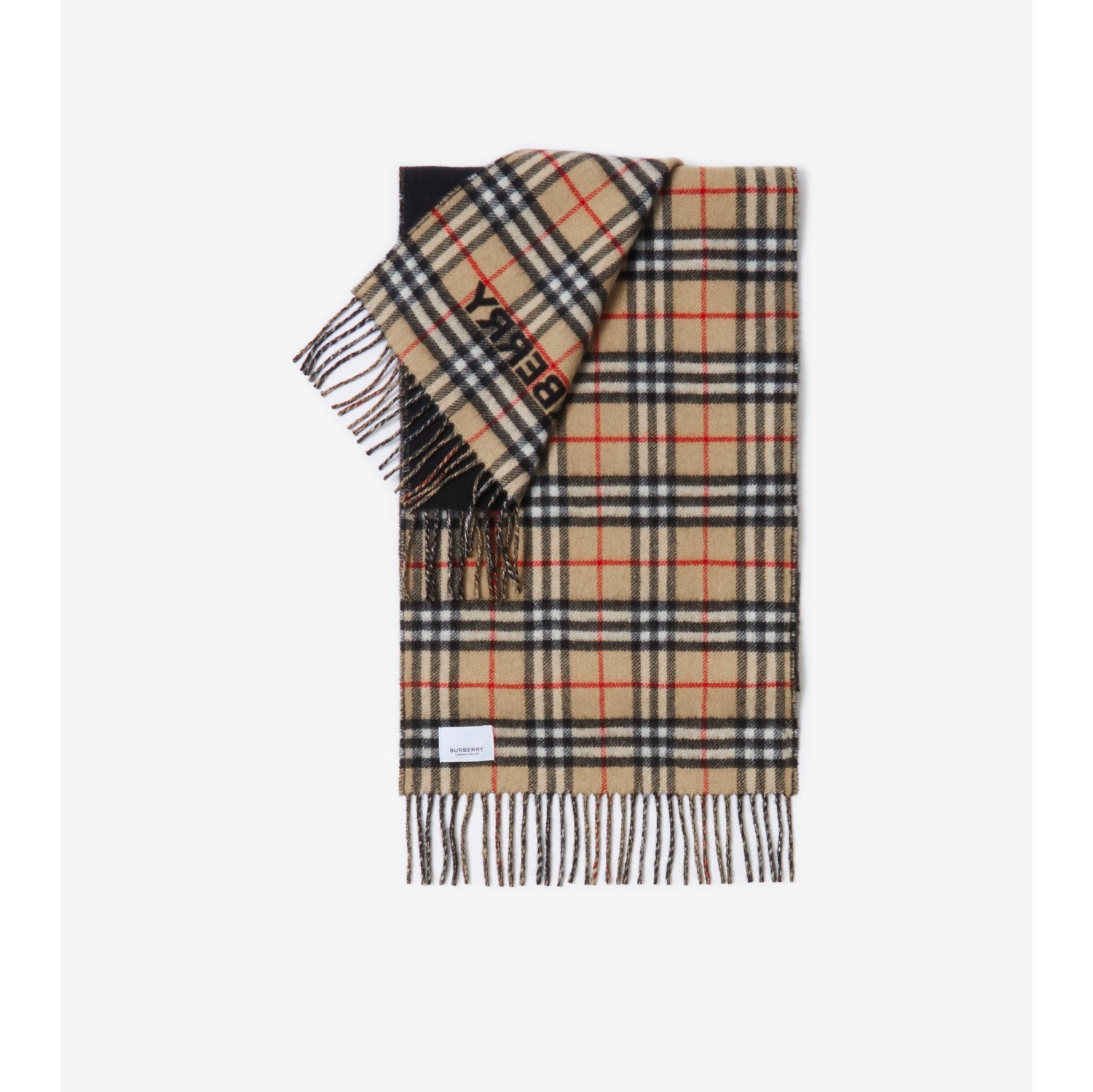 Check Cashmere Reversible Scarf in Black